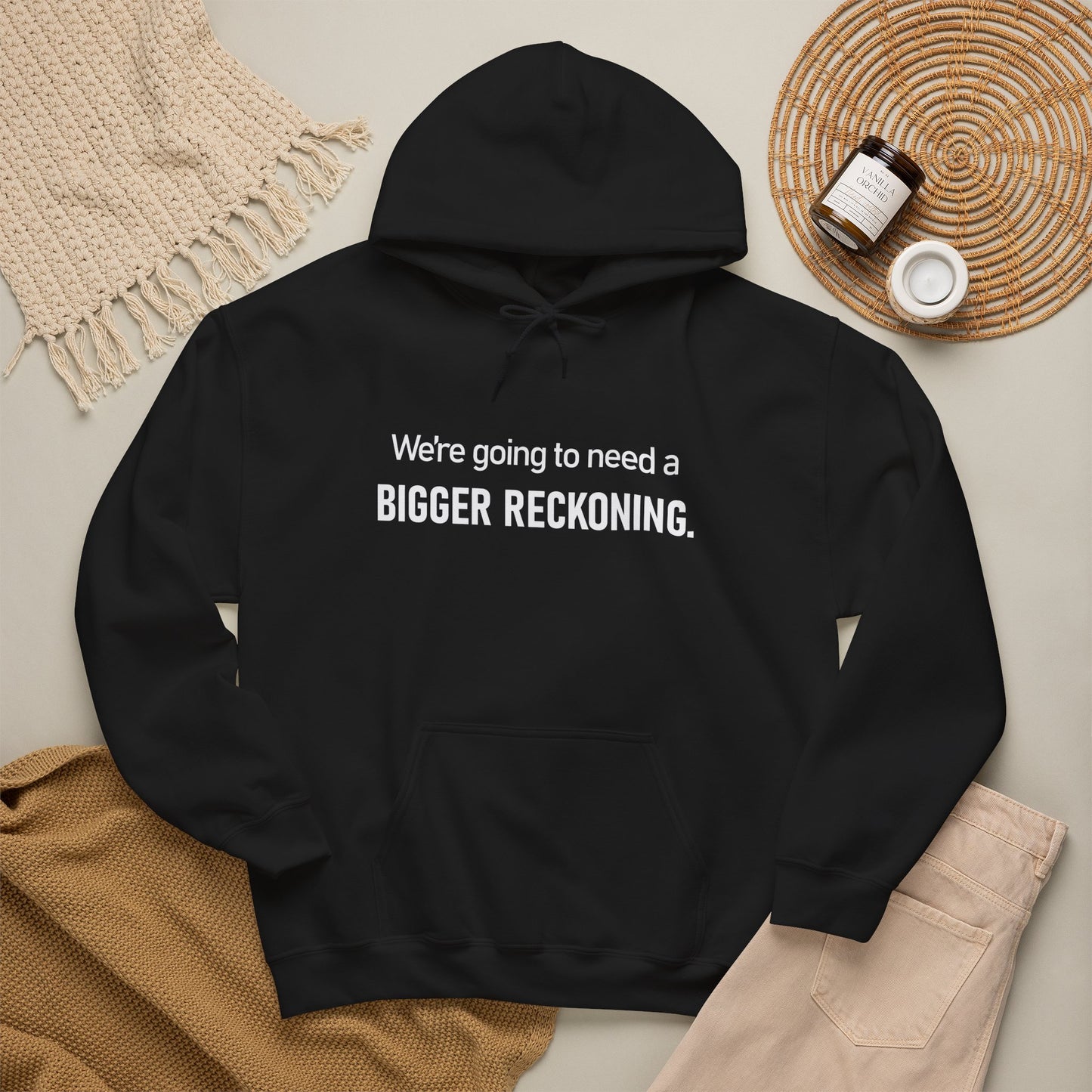 BIGGER RECKONING Hoodie — Minimalist Text Graphic Pullover