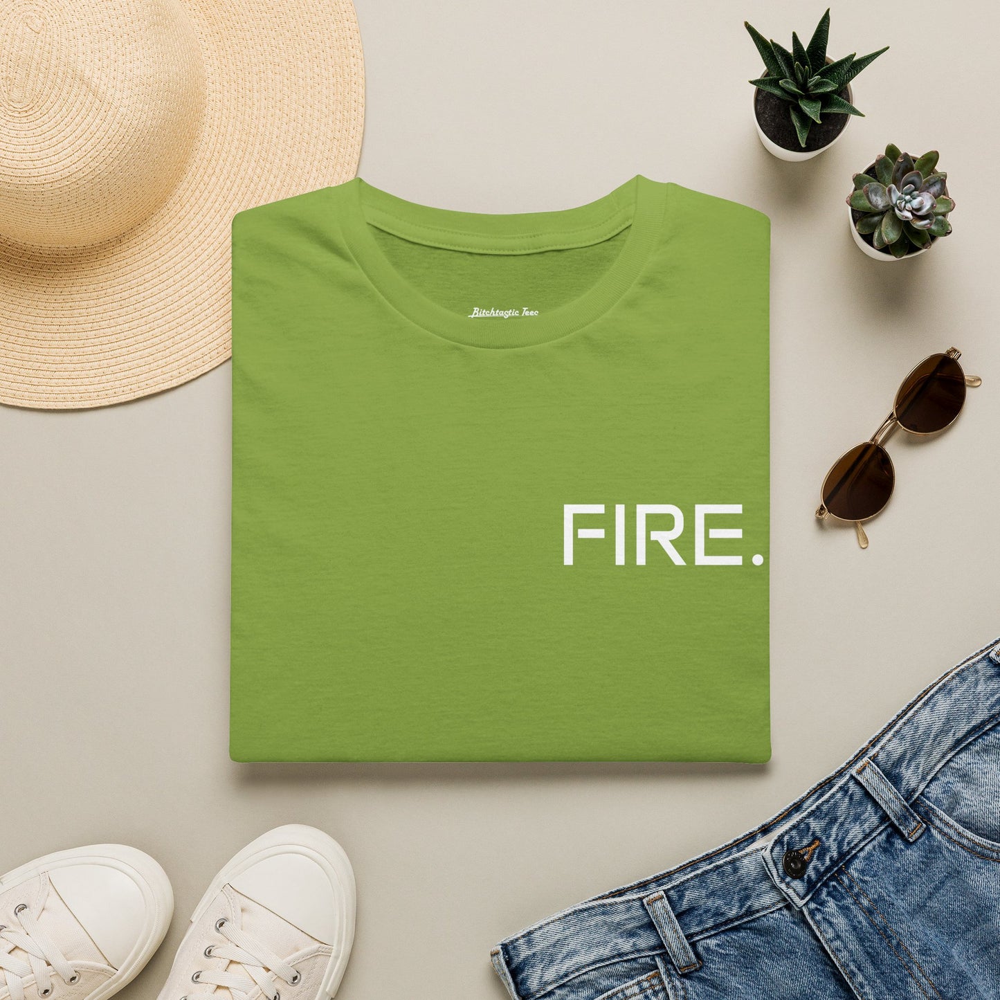 FIRE. Minimal Graphic T‑Shirt — Modern Casual Tee with Bold Text