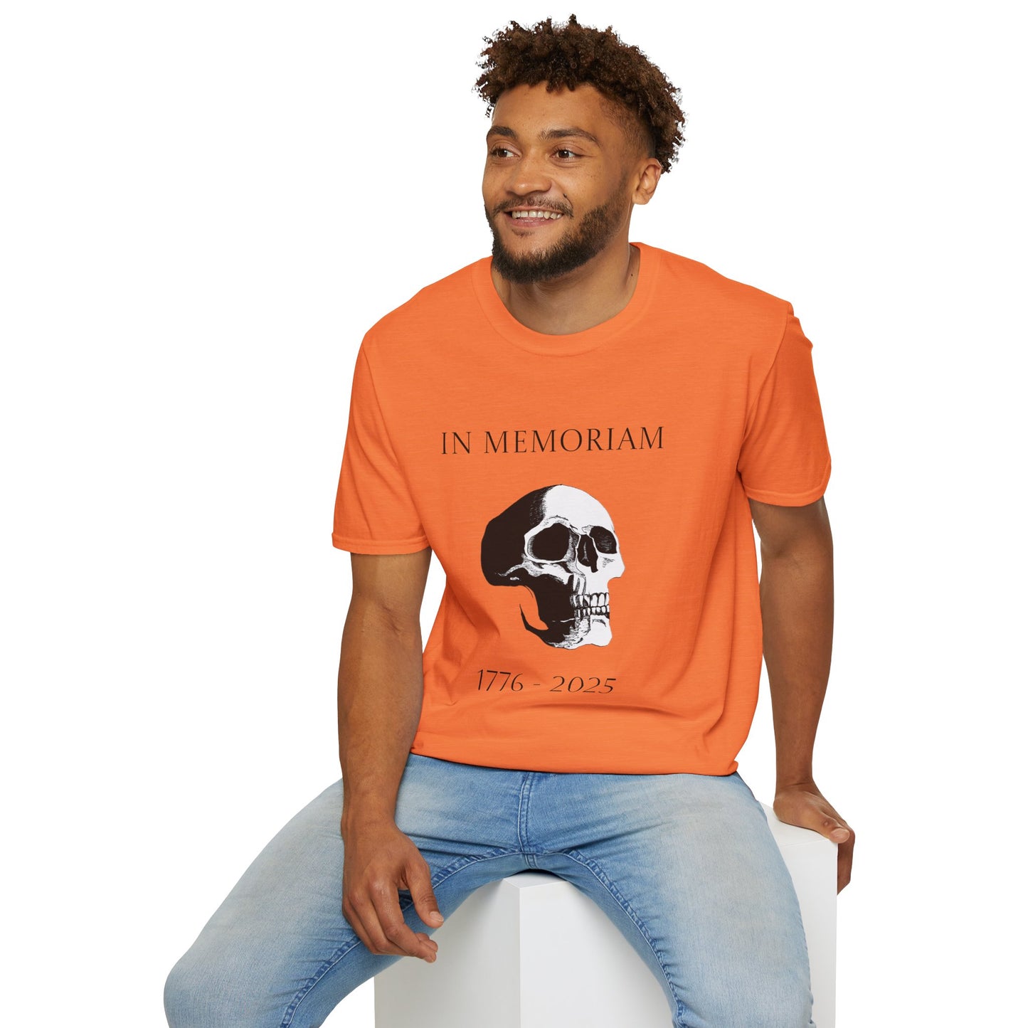 In Memoriam Skull Graphic T-Shirt, Unisex Casual Tee in Remembrance for the Death of Liberty