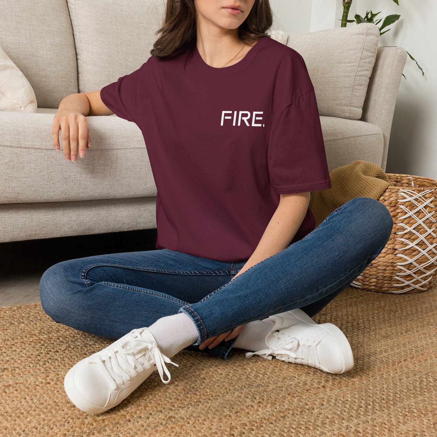 FIRE. Minimal Graphic T‑Shirt — Modern Casual Tee with Bold Text