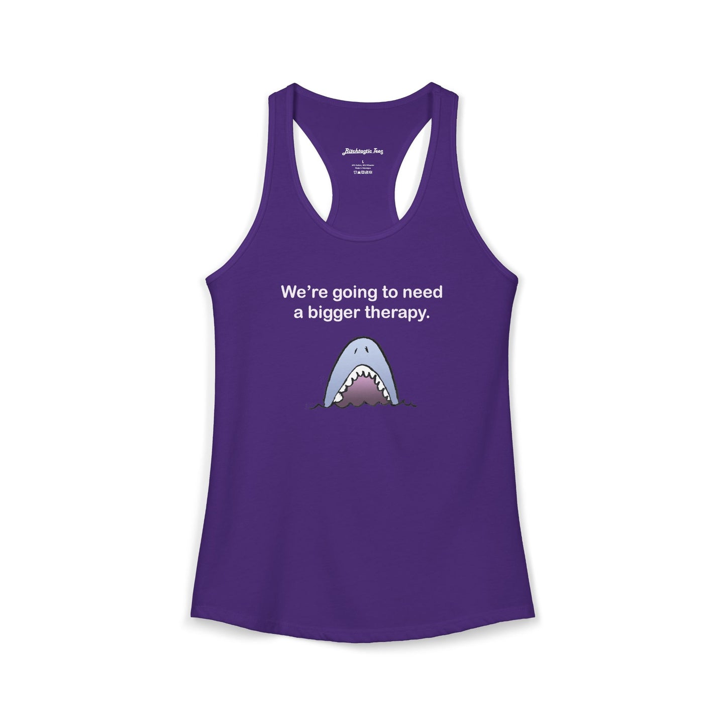 Women's Ideal Racerback Tank - "We're going to need a bigger therapy" Shark Tank Top - Dark