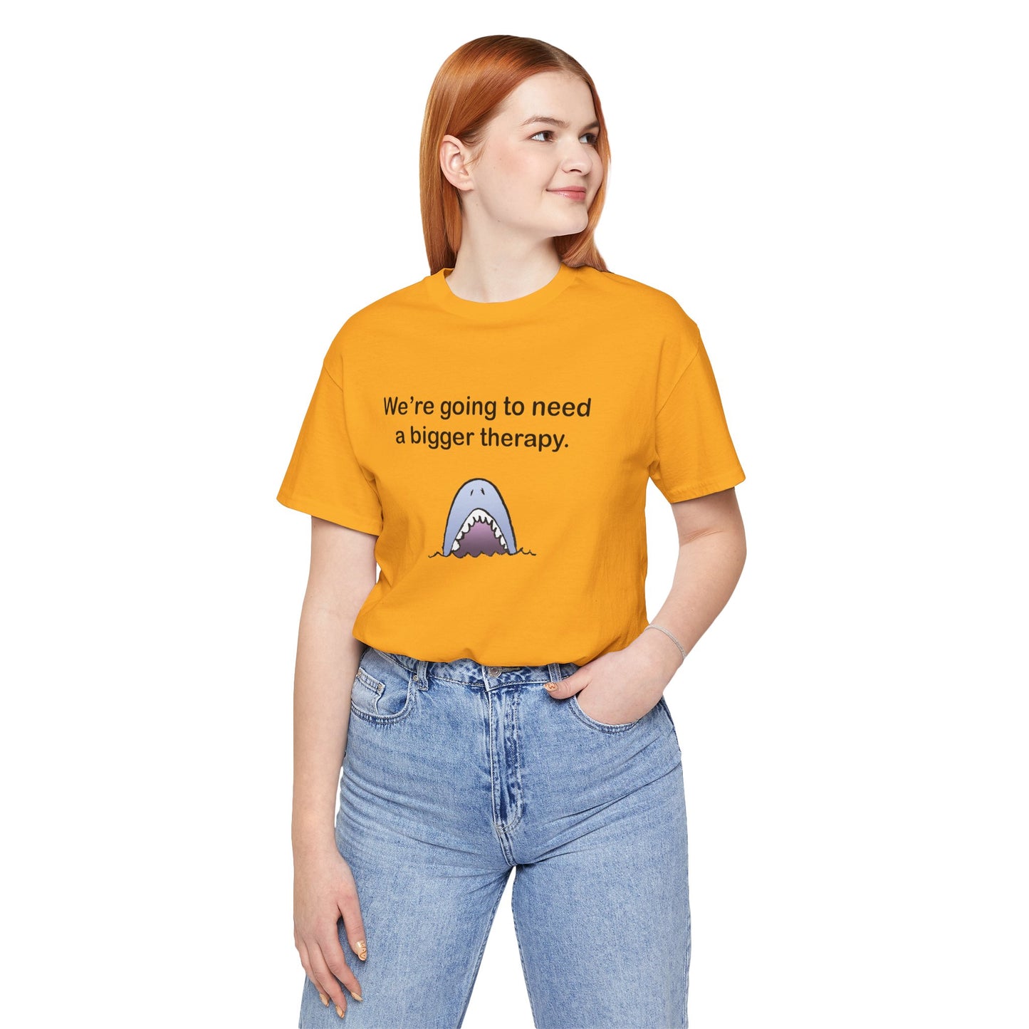 Funny Shark Tee — "We’re Going to Need a Bigger Therapy" Graphic T-Shirt