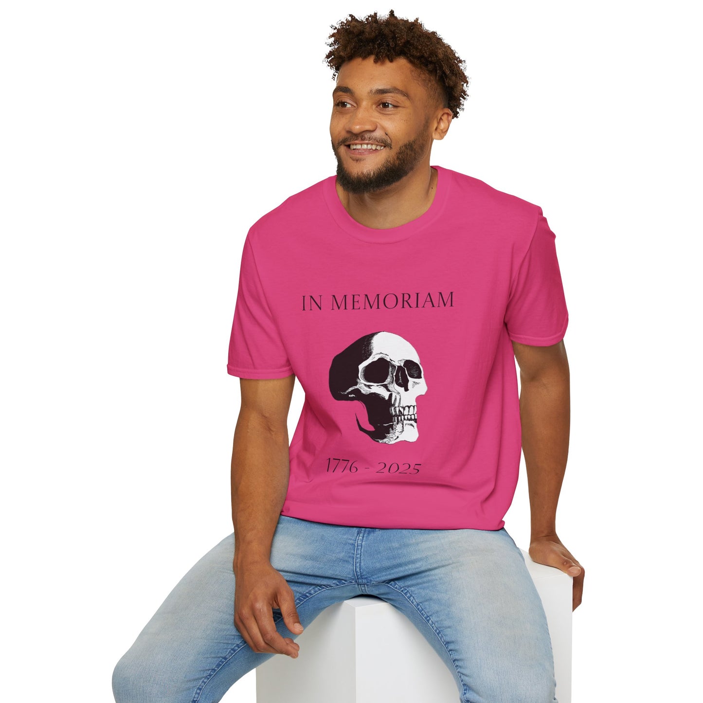 In Memoriam Skull Graphic T-Shirt, Unisex Casual Tee in Remembrance for the Death of Liberty