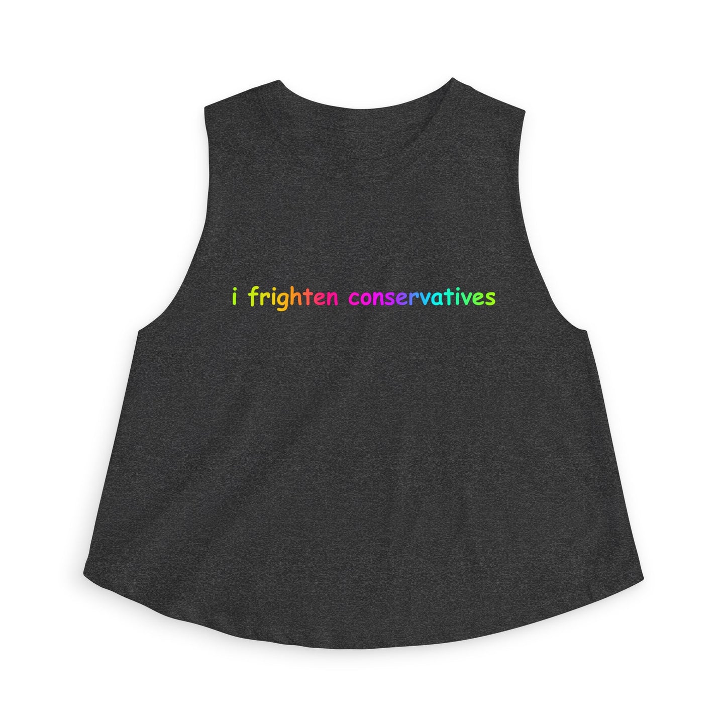 Crop Top — "I Frighten Conservatives" Rainbow Feminist Graphic