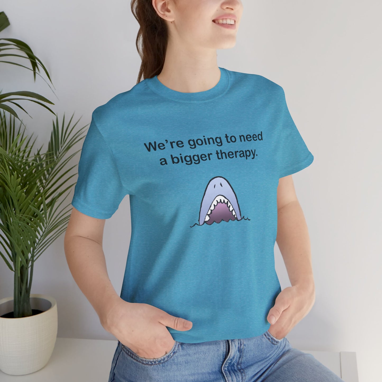 Funny Shark Tee — "We’re Going to Need a Bigger Therapy" Graphic T-Shirt