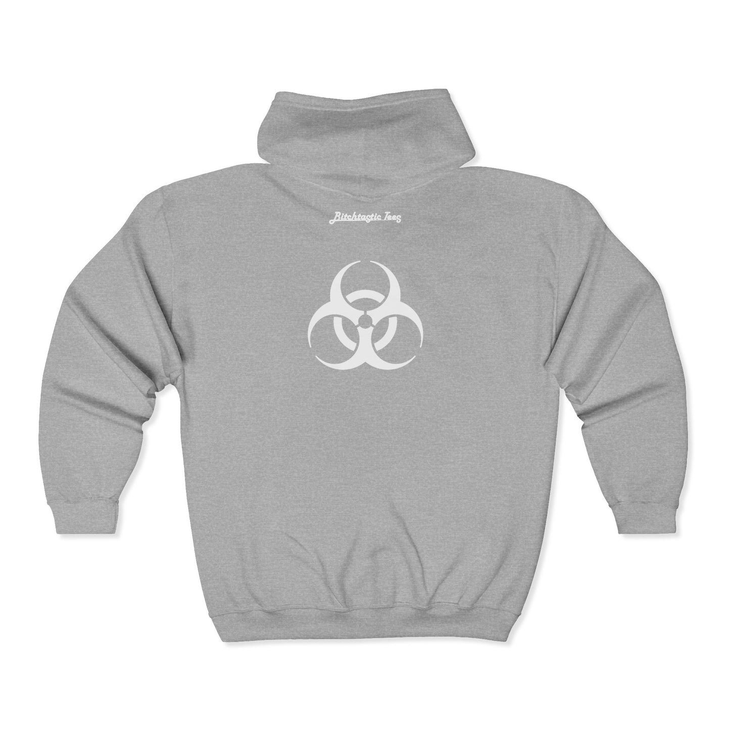 Fire. Zip Hoodie with Biohazard Back Graphic — Edgy Streetwear Zip-Up