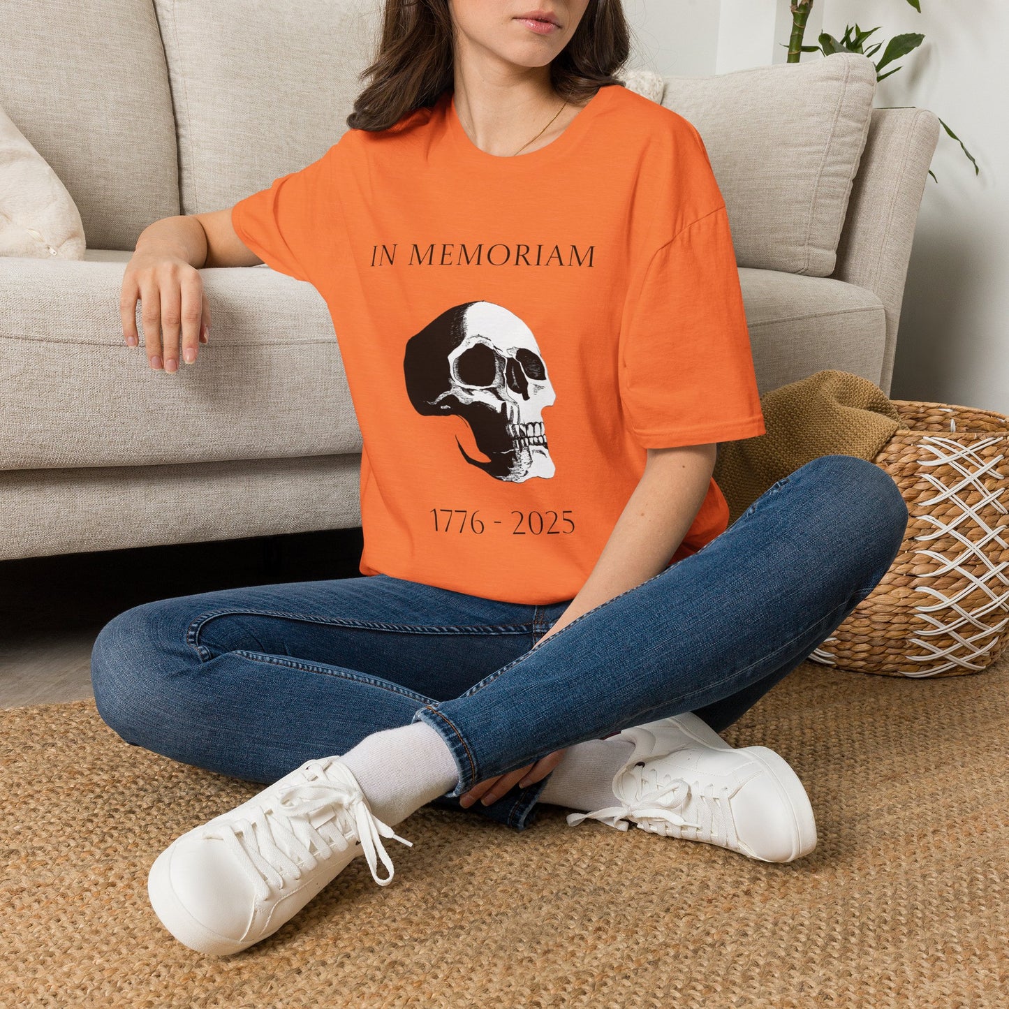 In Memoriam Skull Graphic T-Shirt, Unisex Casual Tee in Remembrance for the Death of Liberty