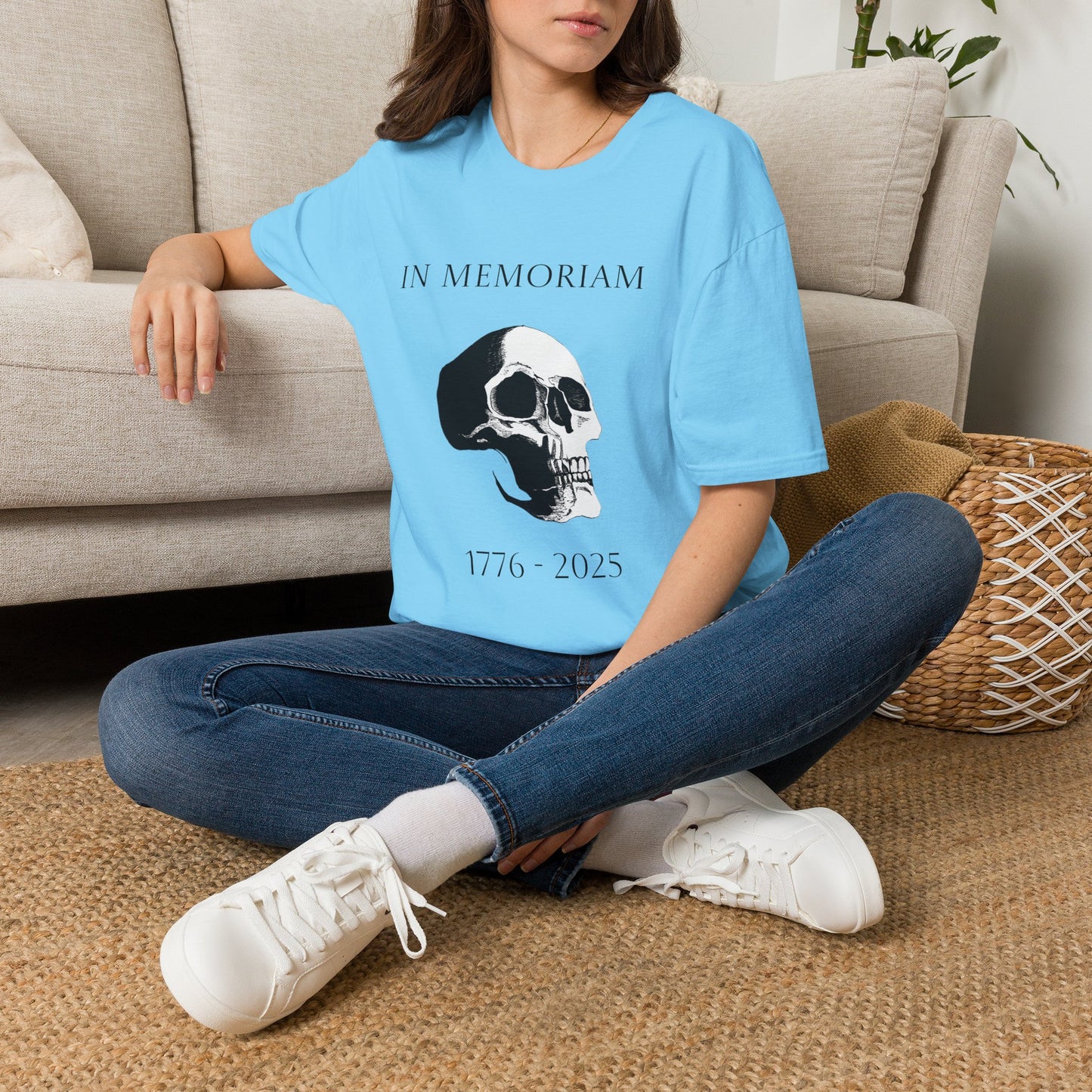 In Memoriam Skull Graphic T-Shirt, Unisex Casual Tee in Remembrance for the Death of Liberty