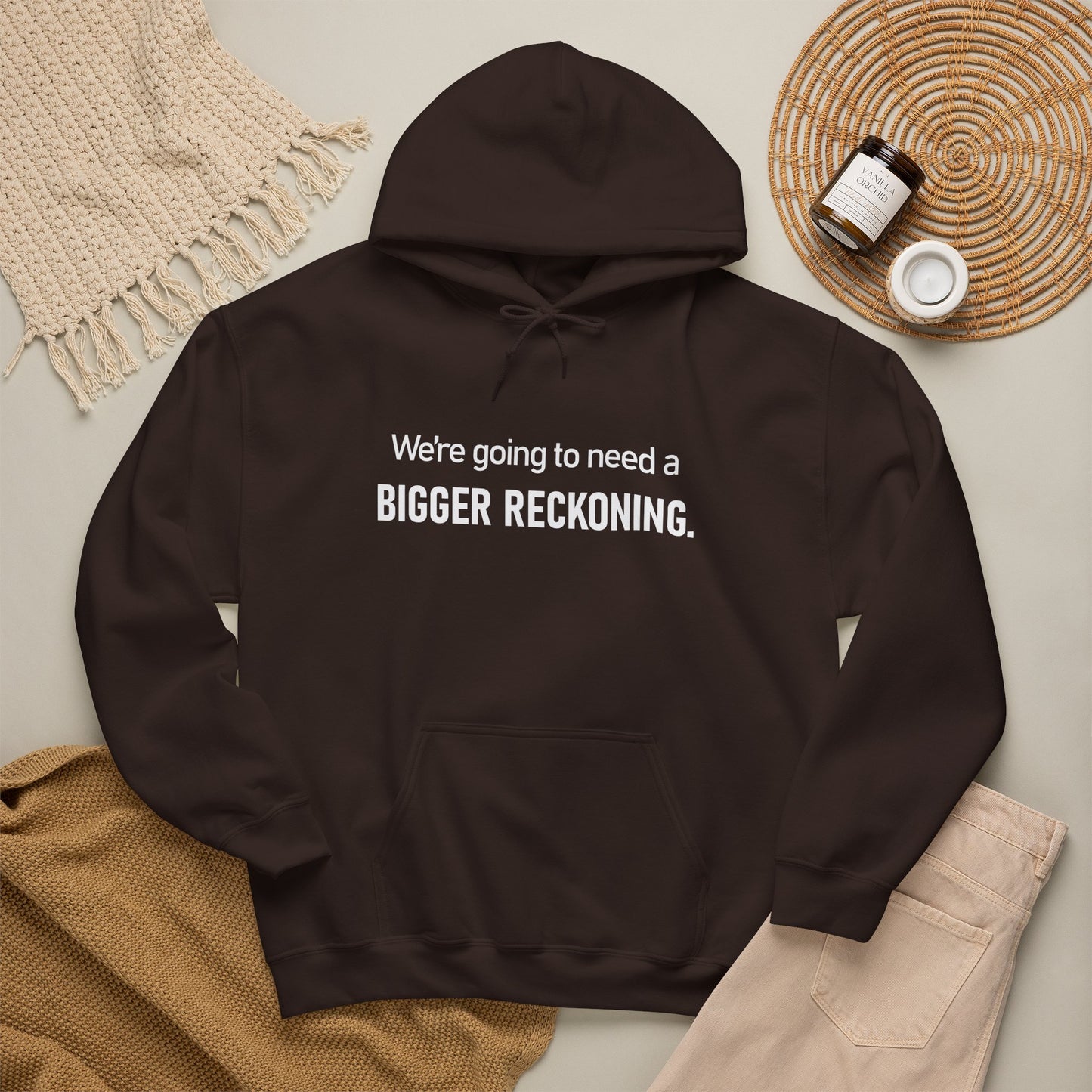 BIGGER RECKONING Hoodie — Minimalist Text Graphic Pullover