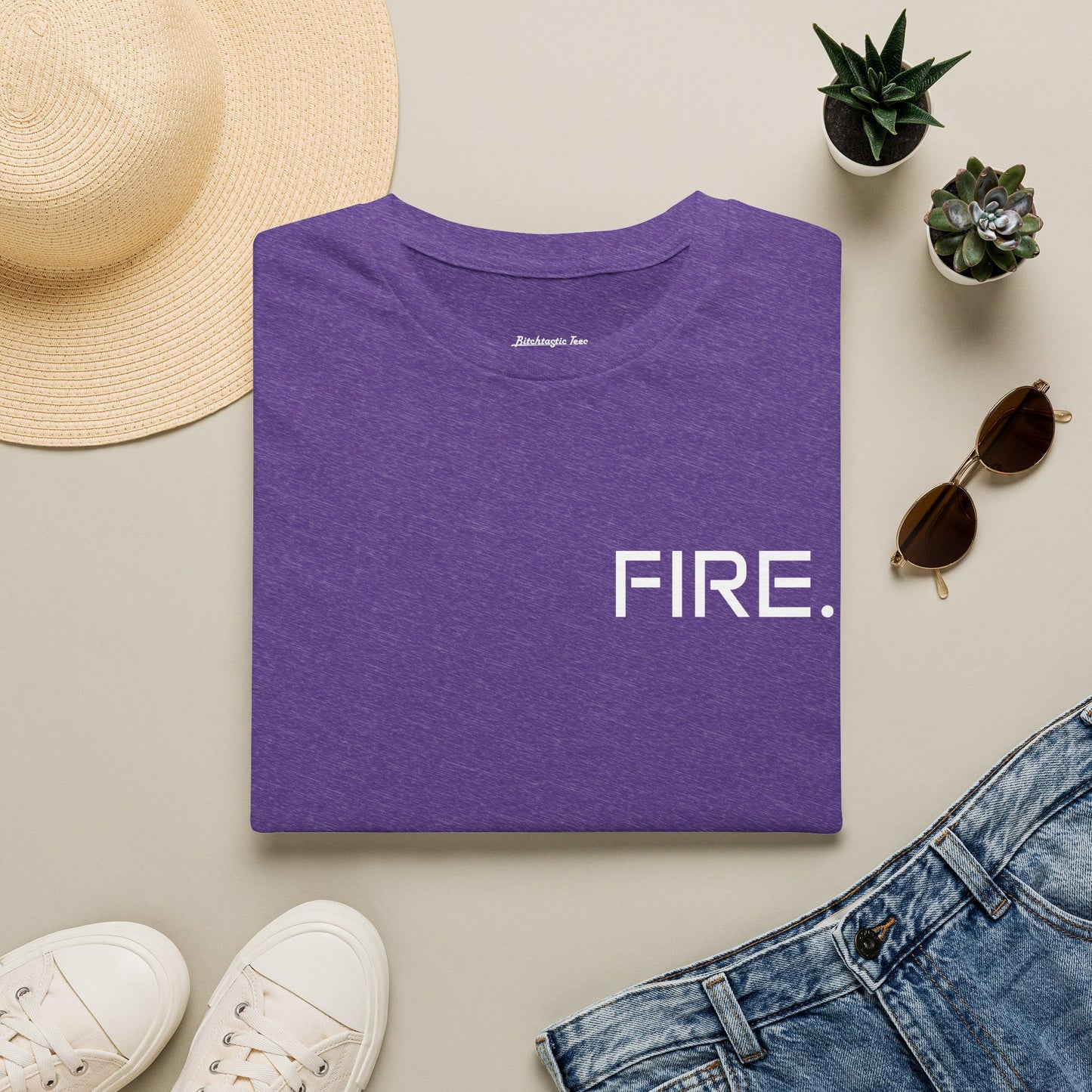 FIRE. Minimal Graphic T‑Shirt — Modern Casual Tee with Bold Text