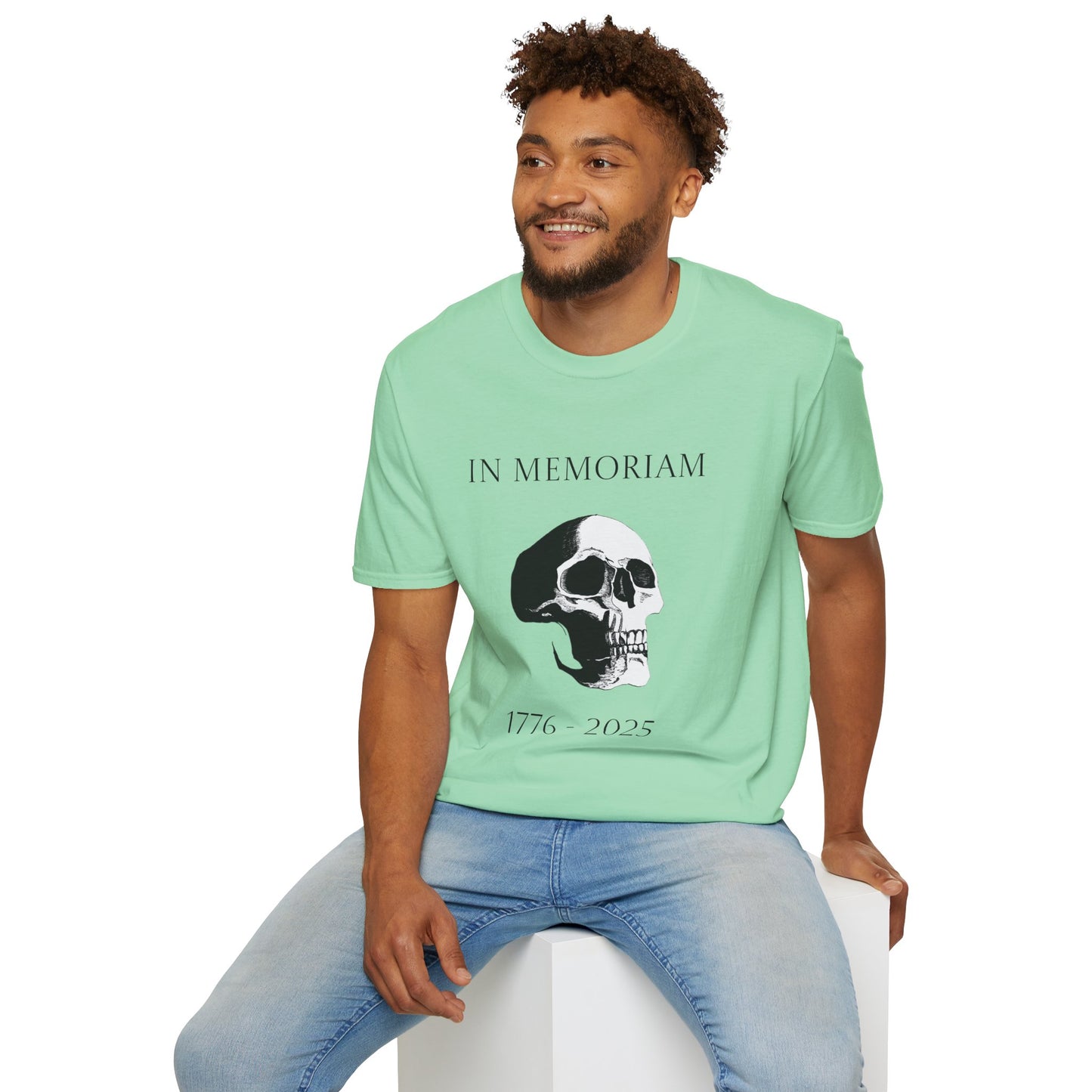 In Memoriam Skull Graphic T-Shirt, Unisex Casual Tee in Remembrance for the Death of Liberty