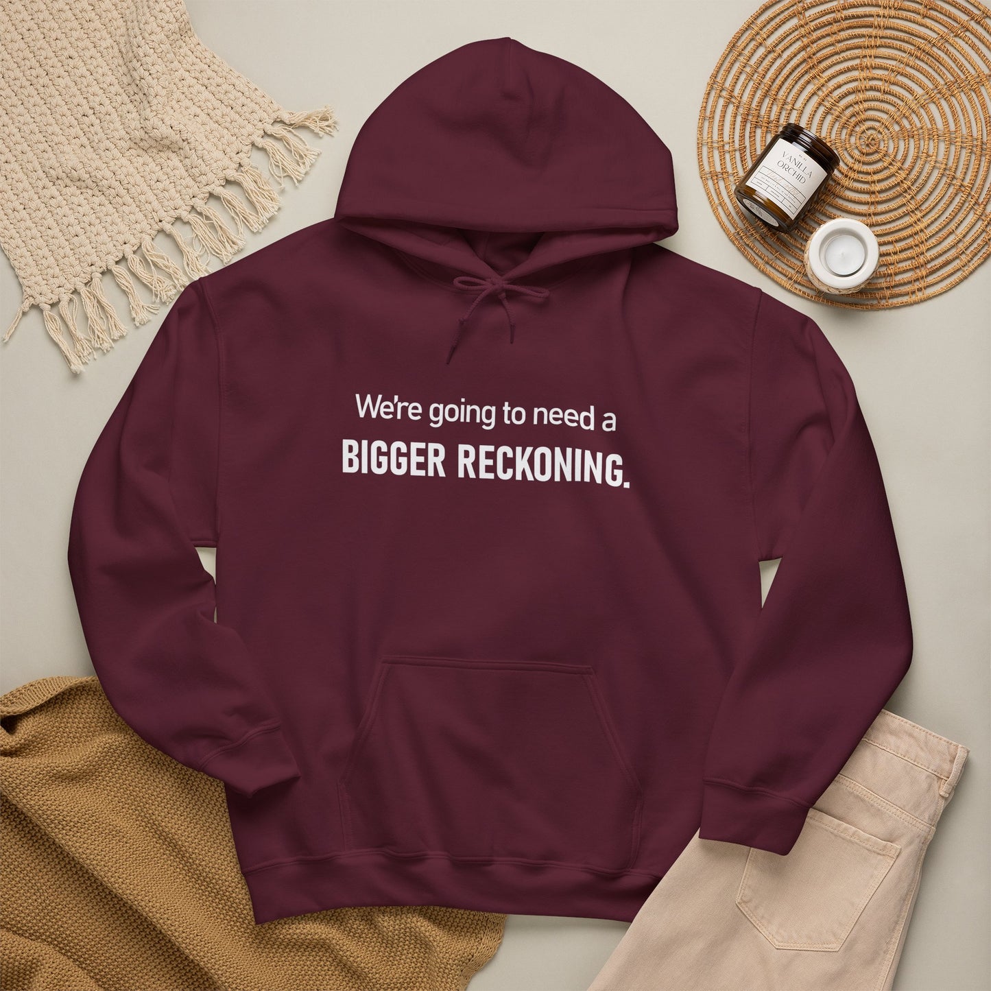 BIGGER RECKONING Hoodie — Minimalist Text Graphic Pullover