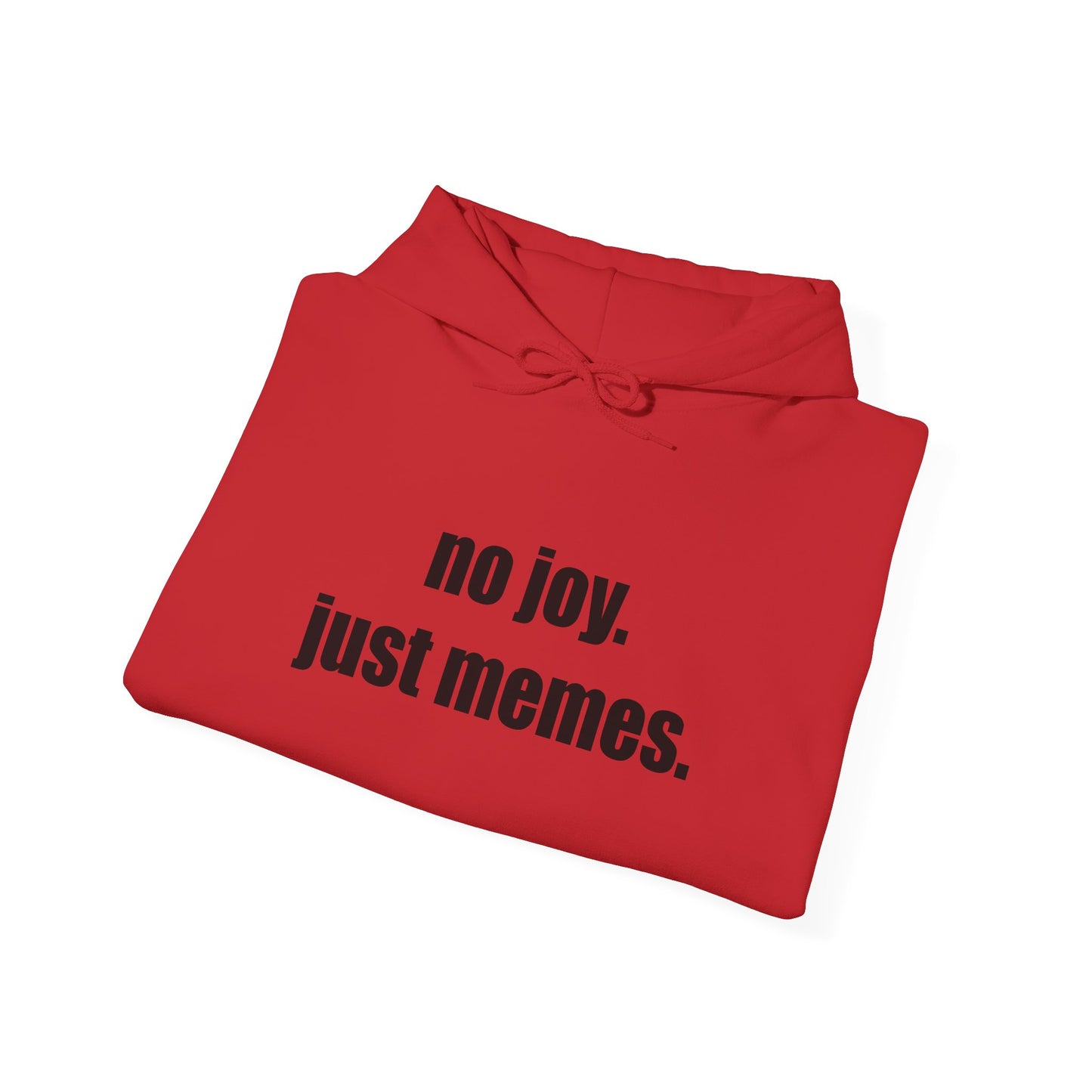 Hoodie — "no joy. just memes." Minimal Meme Text Pullover