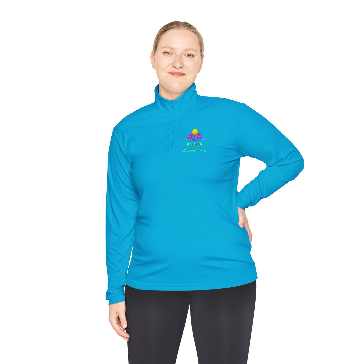 Quarter-Zip Pullover — Colorful Abstract Floral Logo "Brighten Conversations"