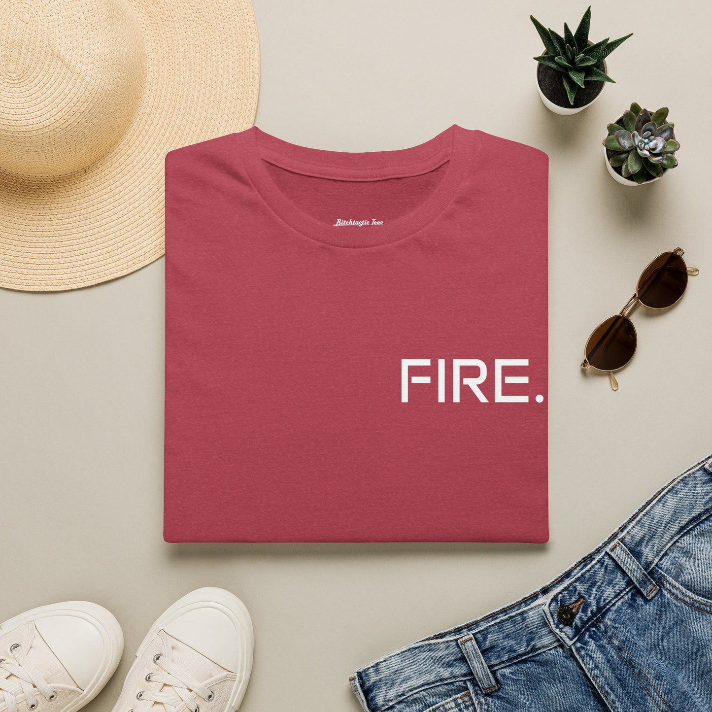 FIRE. Minimal Graphic T‑Shirt — Modern Casual Tee with Bold Text