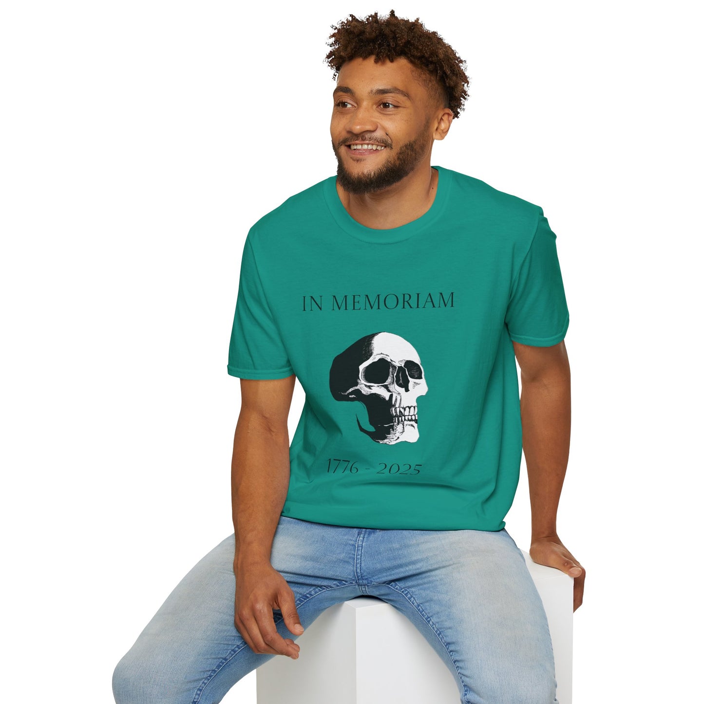 In Memoriam Skull Graphic T-Shirt, Unisex Casual Tee in Remembrance for the Death of Liberty