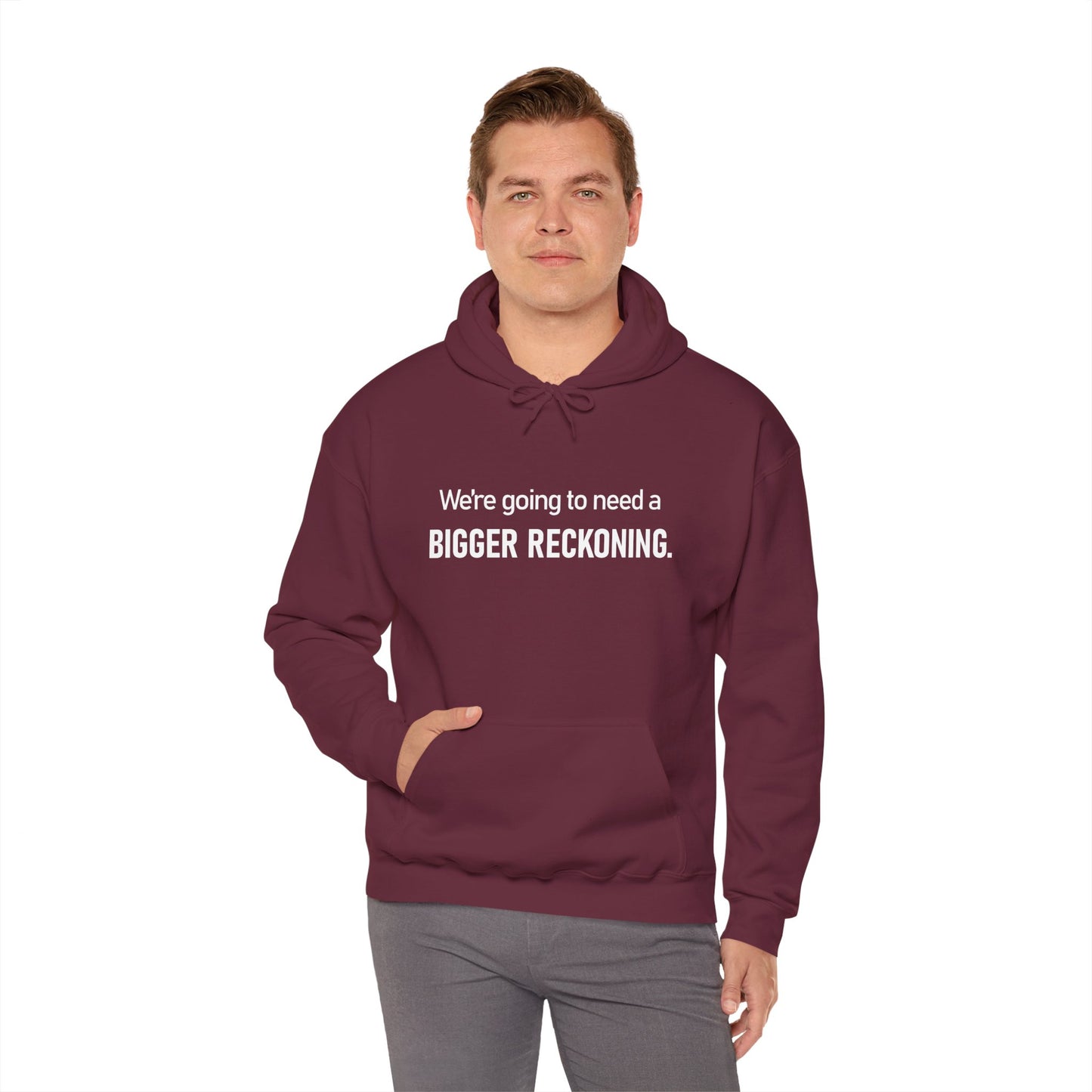 BIGGER RECKONING Hoodie — Minimalist Text Graphic Pullover