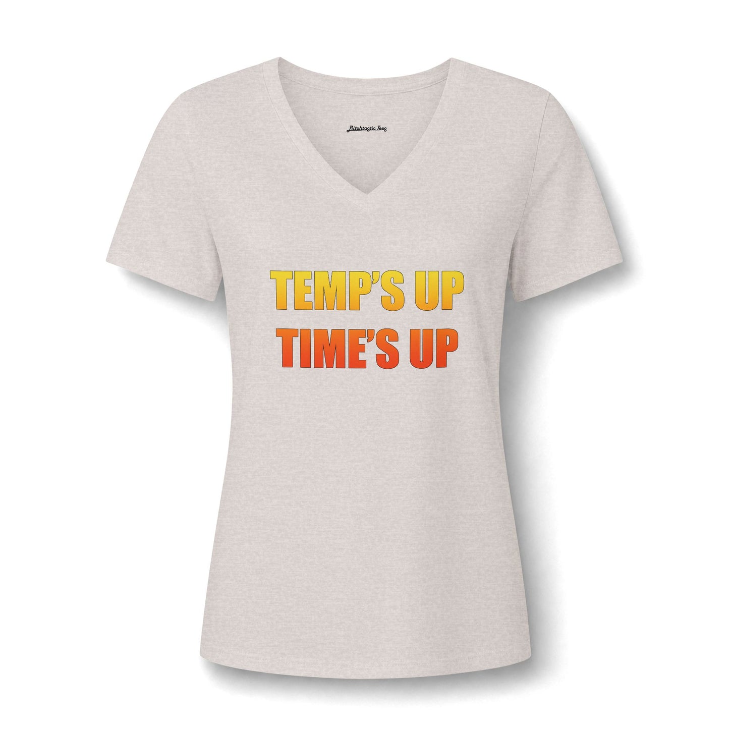 Temps Up Time's Up V-Neck Tee — Climate Awareness Statement Shirt