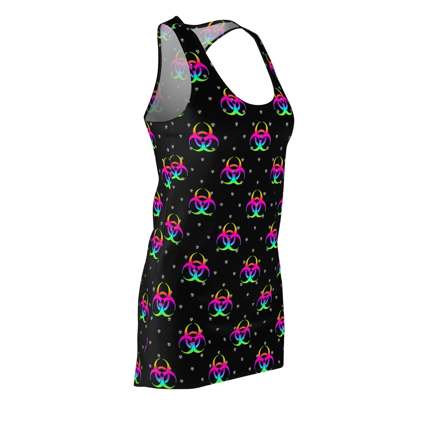 Neon Biohazard Racerback Dress — Black All-Over Print Clubwear