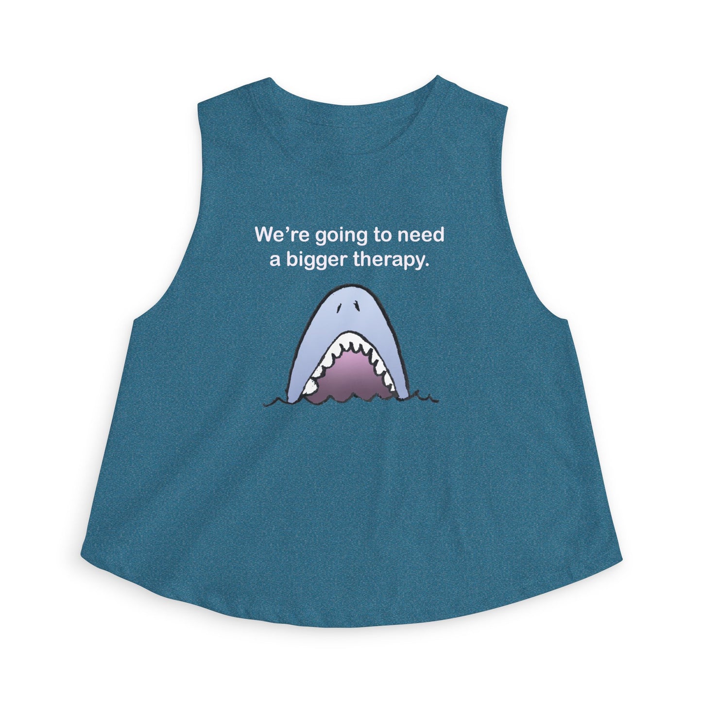 Shark Therapy Crop Top – "We're Going to Need a Bigger Therapy" Womens Graphic Tank