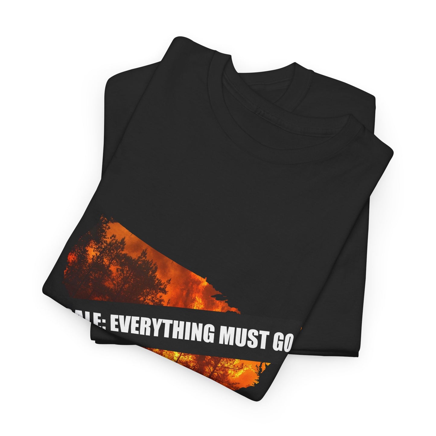 250th anniversary T-Shirt — USA on Fire Graphic Tee with “Fire Sale: Everything Must Go” Text