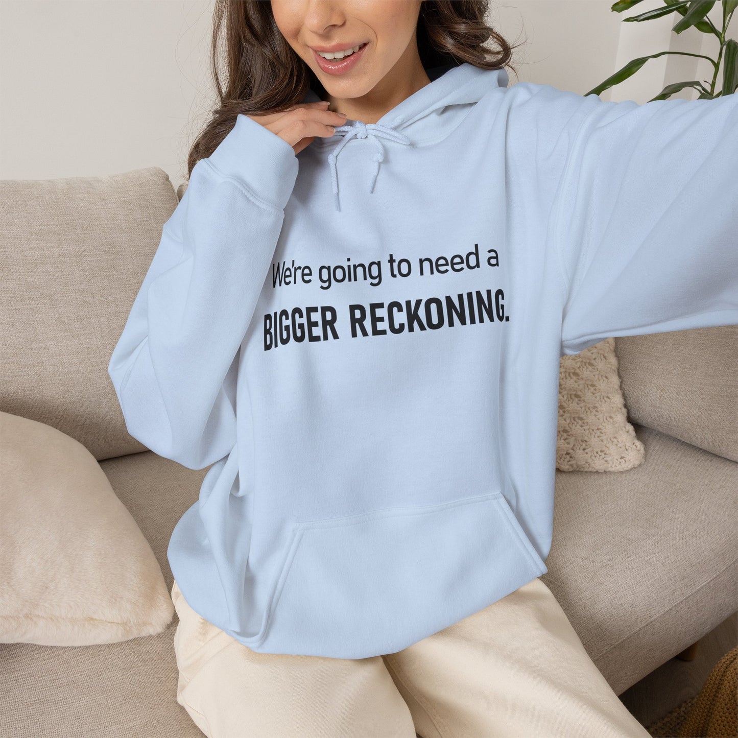 BIGGER RECKONING Hoodie — Minimalist Text Graphic Pullover
