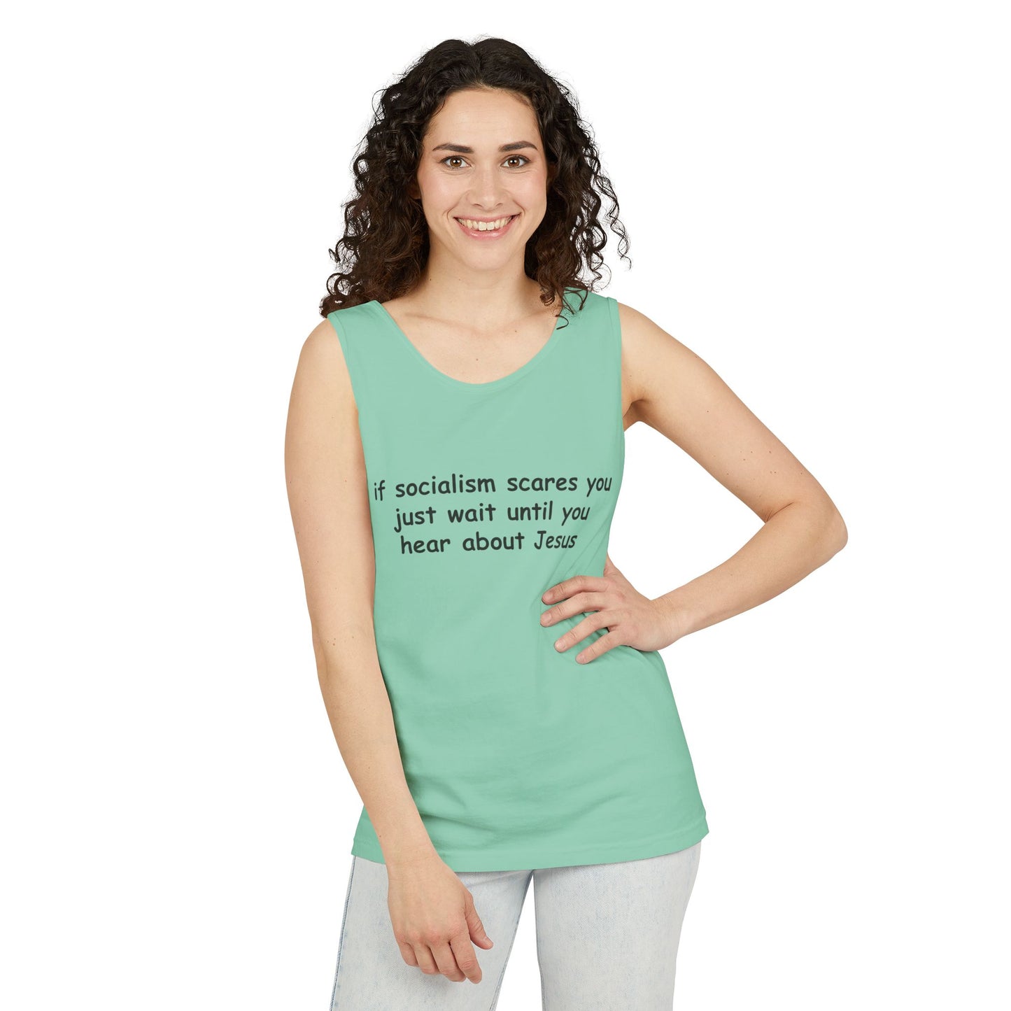 Socialist Jesus Tank Top — Conservative Irony Statement Tank