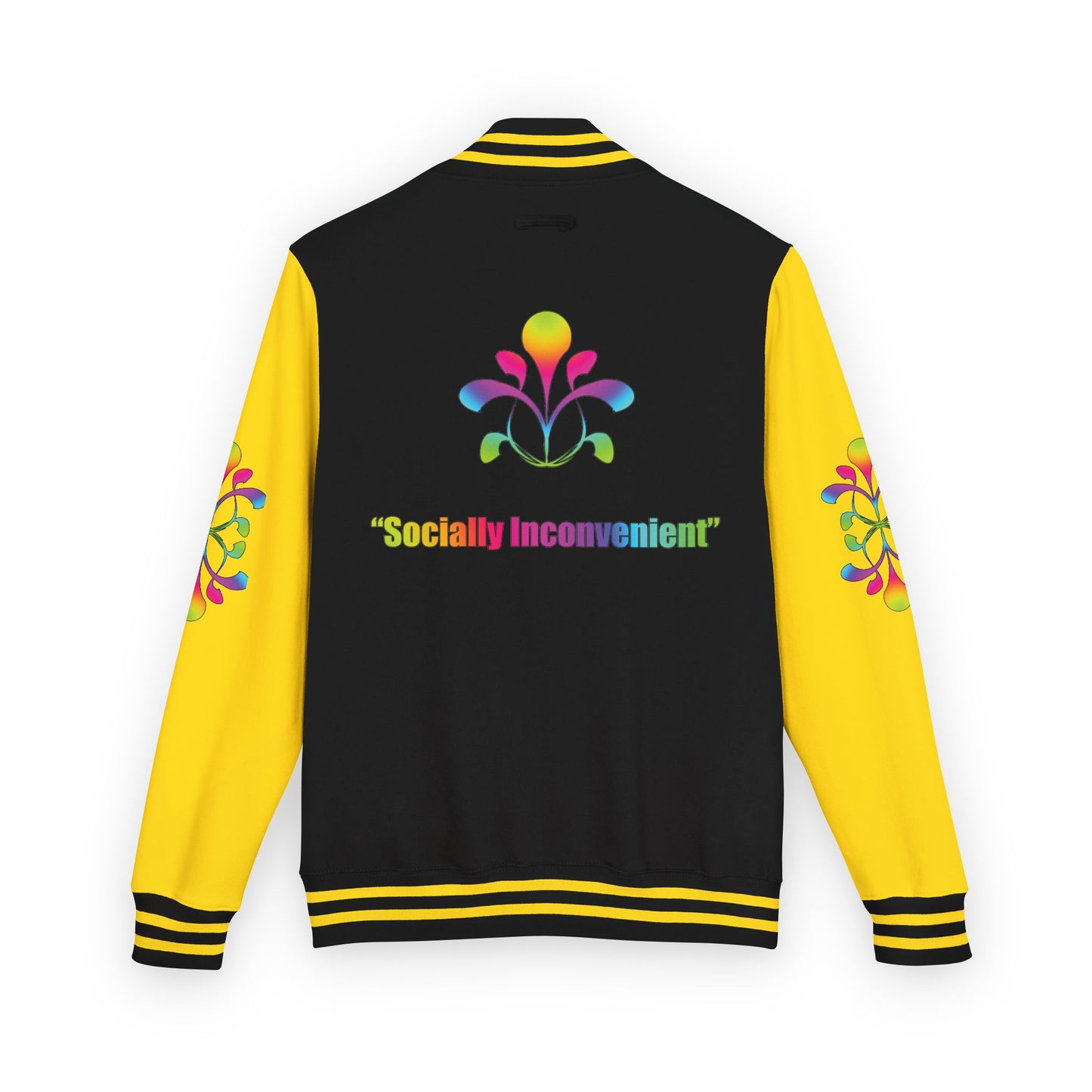 Letterman Jacket — Neon Floral "Socially Inconvenient" Varsity Jacket