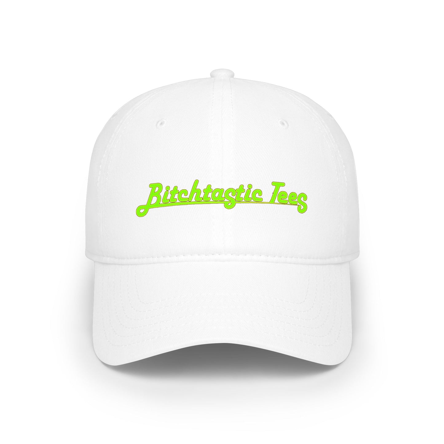 Printed "Bitchtastic Tees" Low Profile Baseball Cap — Retro Script Logo Hat