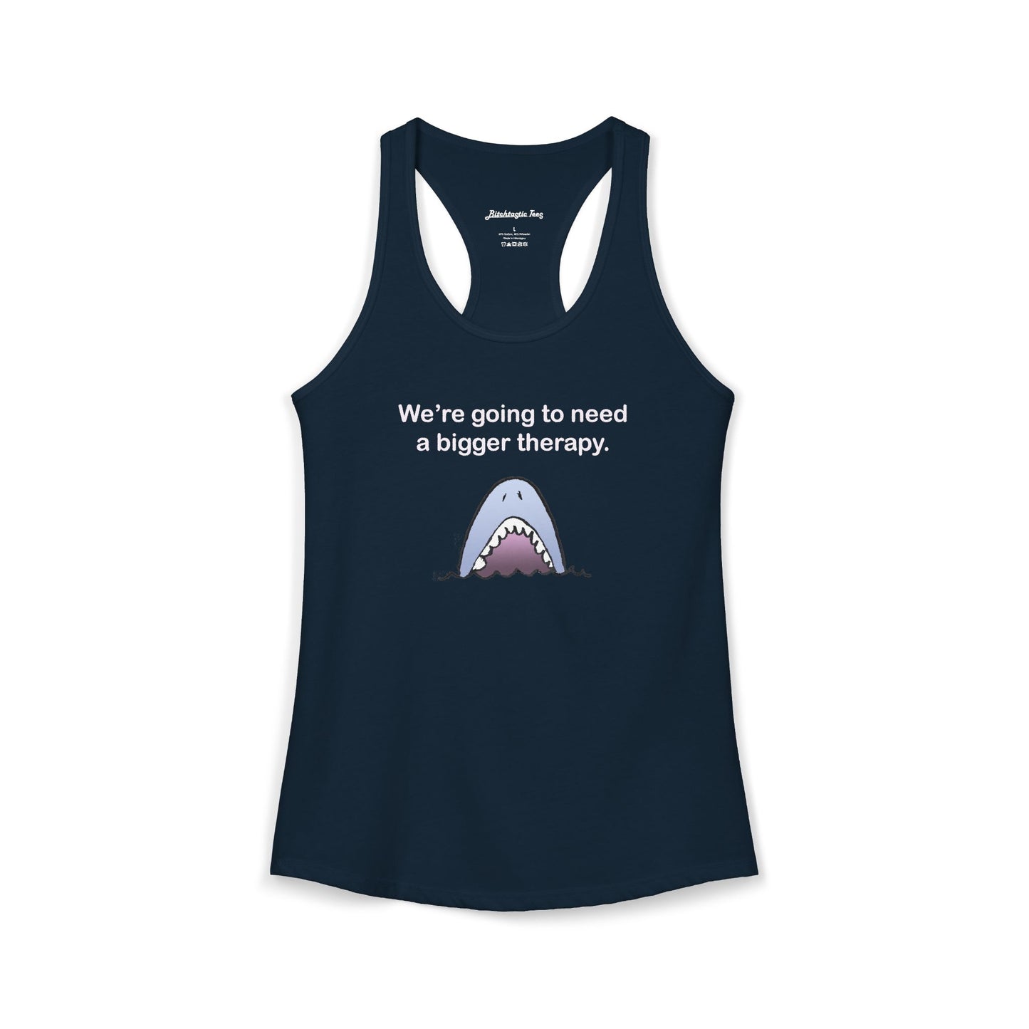 Women's Ideal Racerback Tank - "We're going to need a bigger therapy" Shark Tank Top - Dark