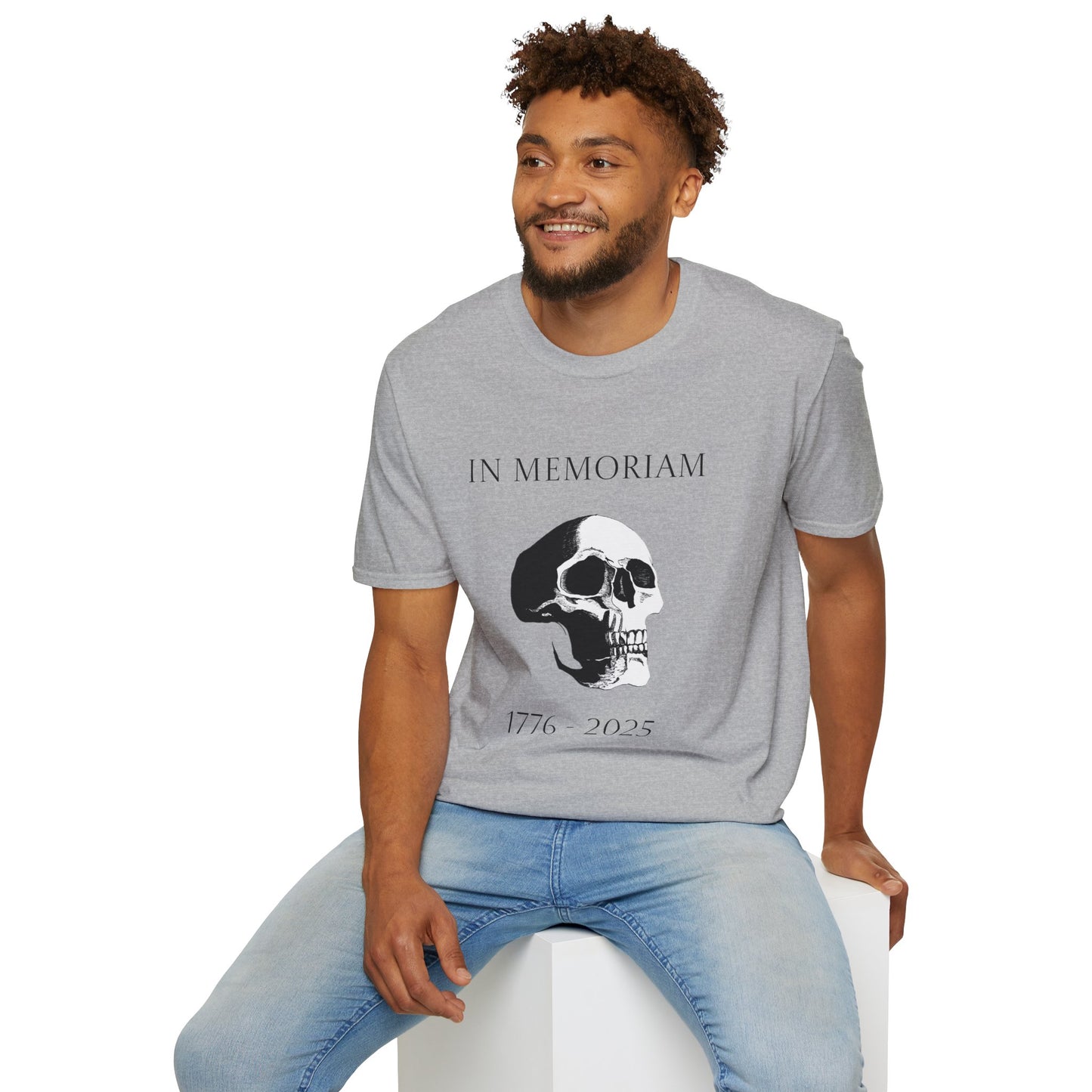 In Memoriam Skull Graphic T-Shirt, Unisex Casual Tee in Remembrance for the Death of Liberty