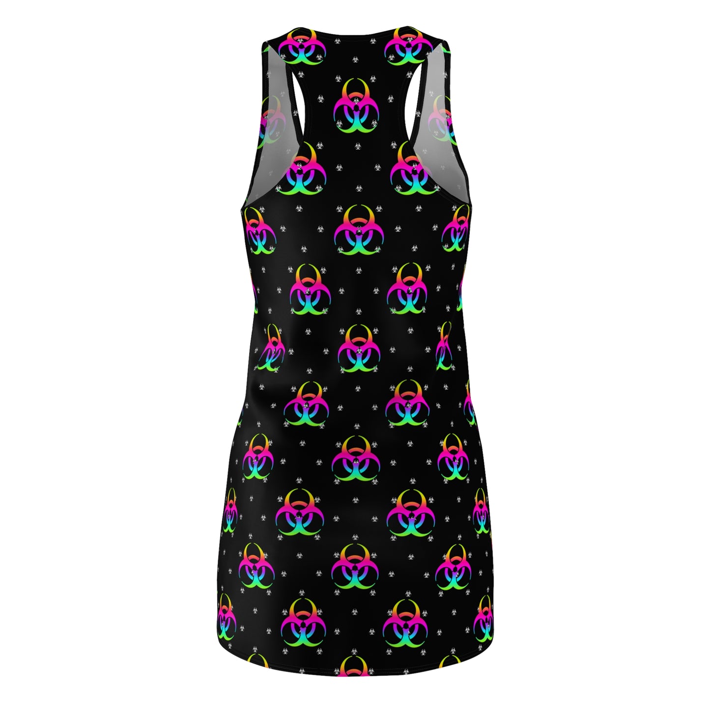 Neon Biohazard Racerback Dress — Black All-Over Print Clubwear