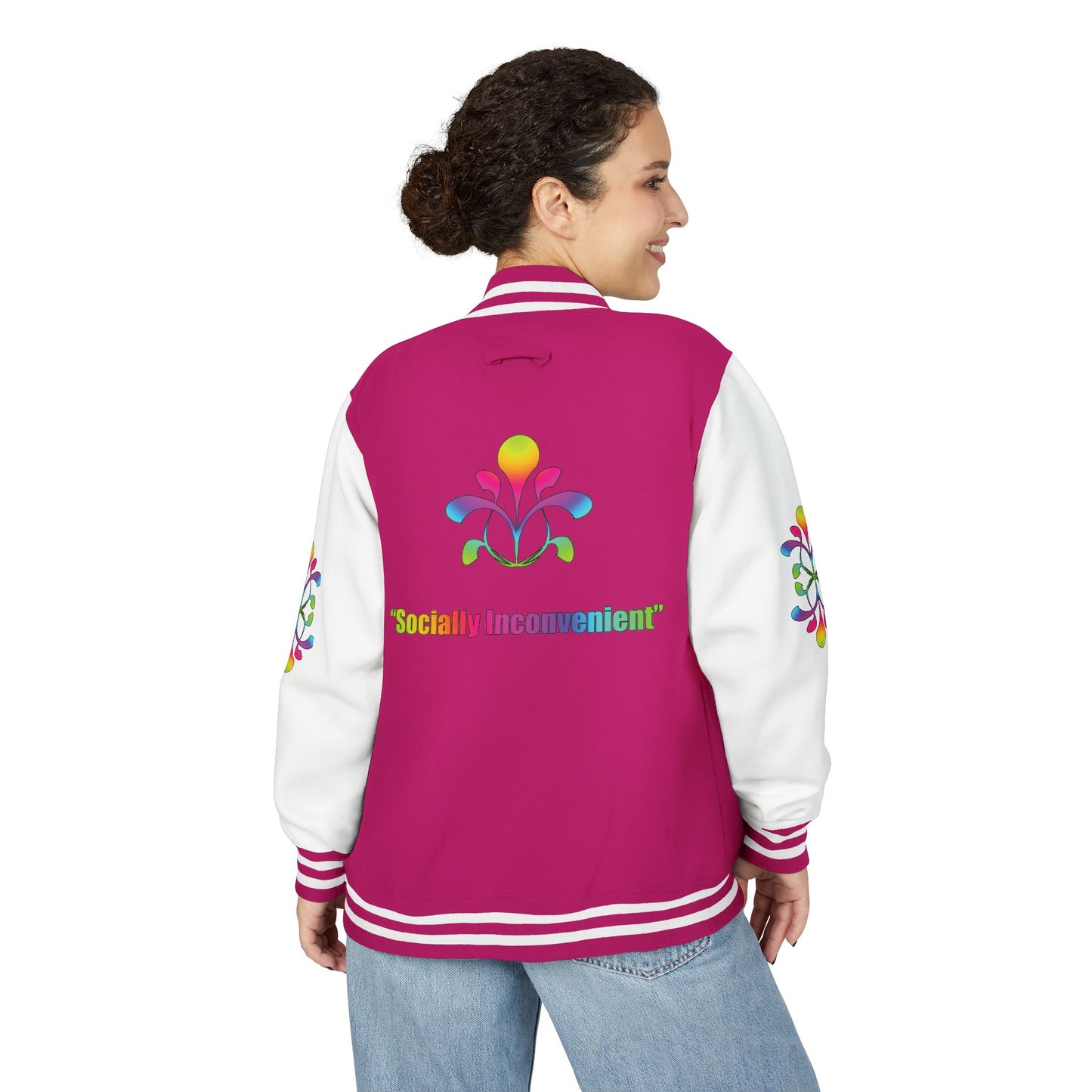 Letterman Jacket — Neon Floral "Socially Inconvenient" Varsity Jacket