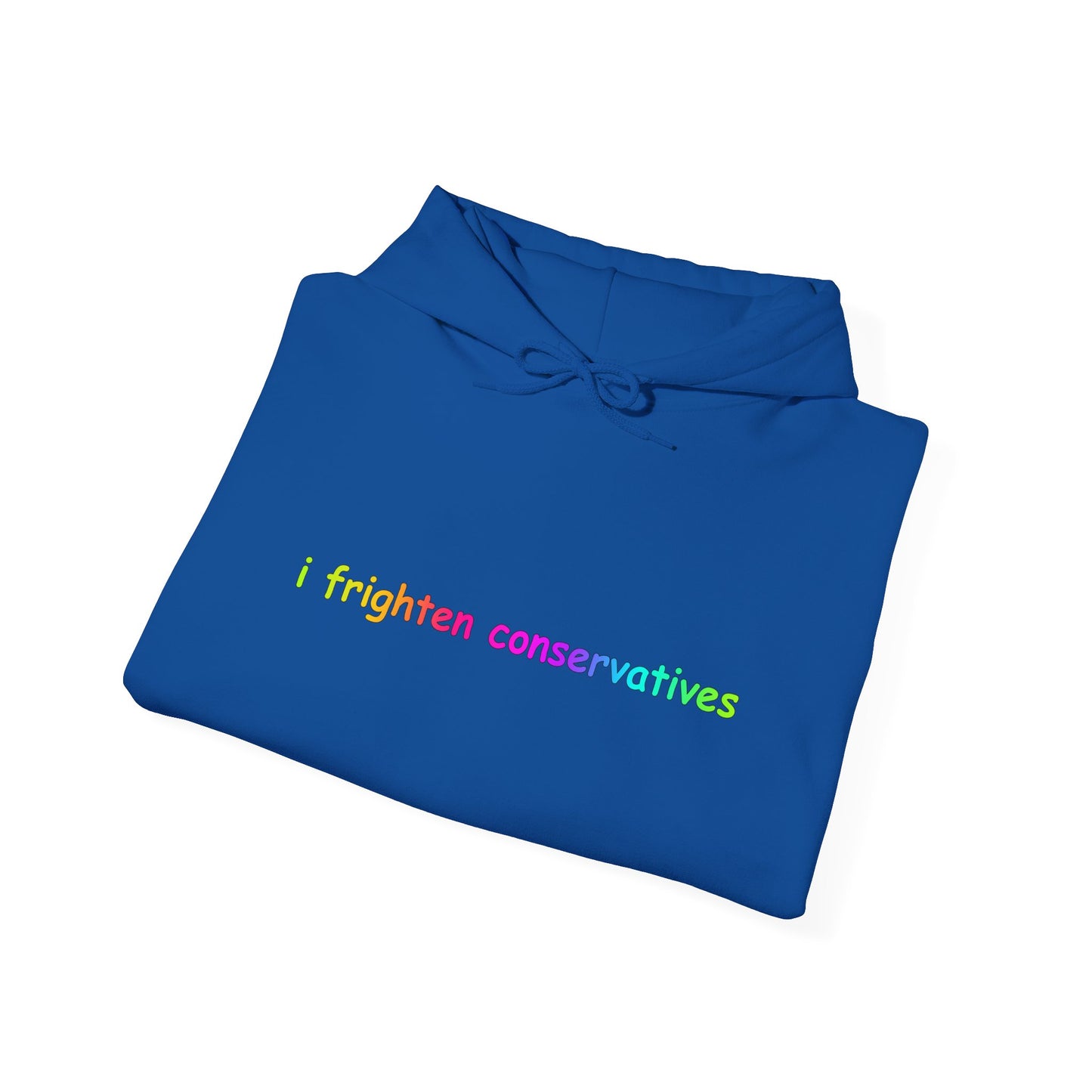 Hoodie — "I Frighten Conservatives" Rainbow Text Pullover