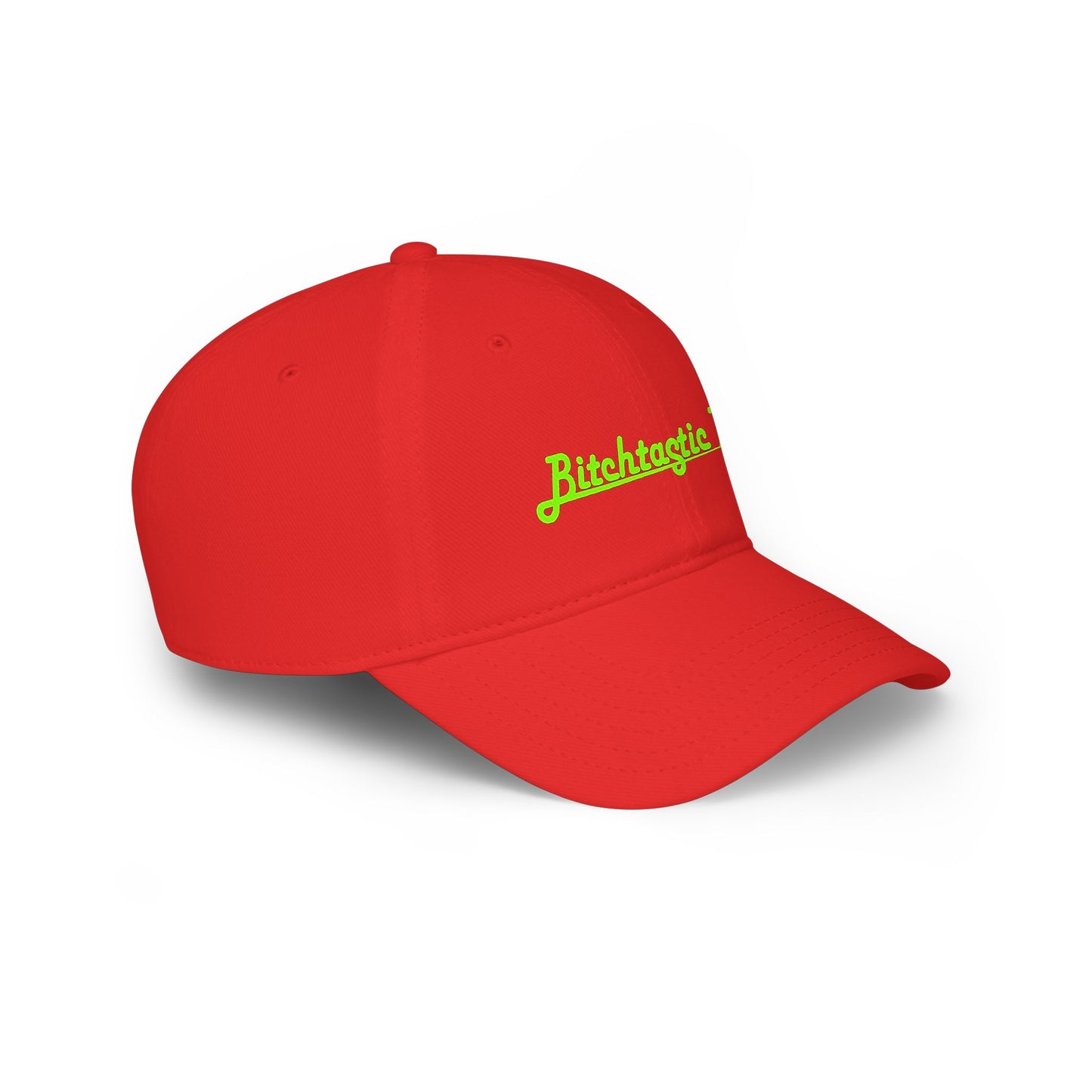 Printed "Bitchtastic Tees" Low Profile Baseball Cap — Retro Script Logo Hat