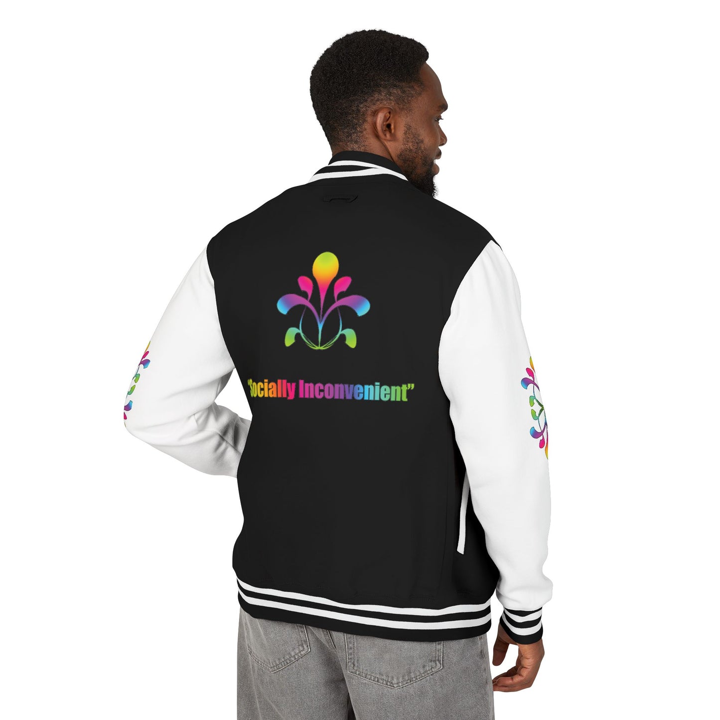 Letterman Jacket — Neon Floral "Socially Inconvenient" Varsity Jacket