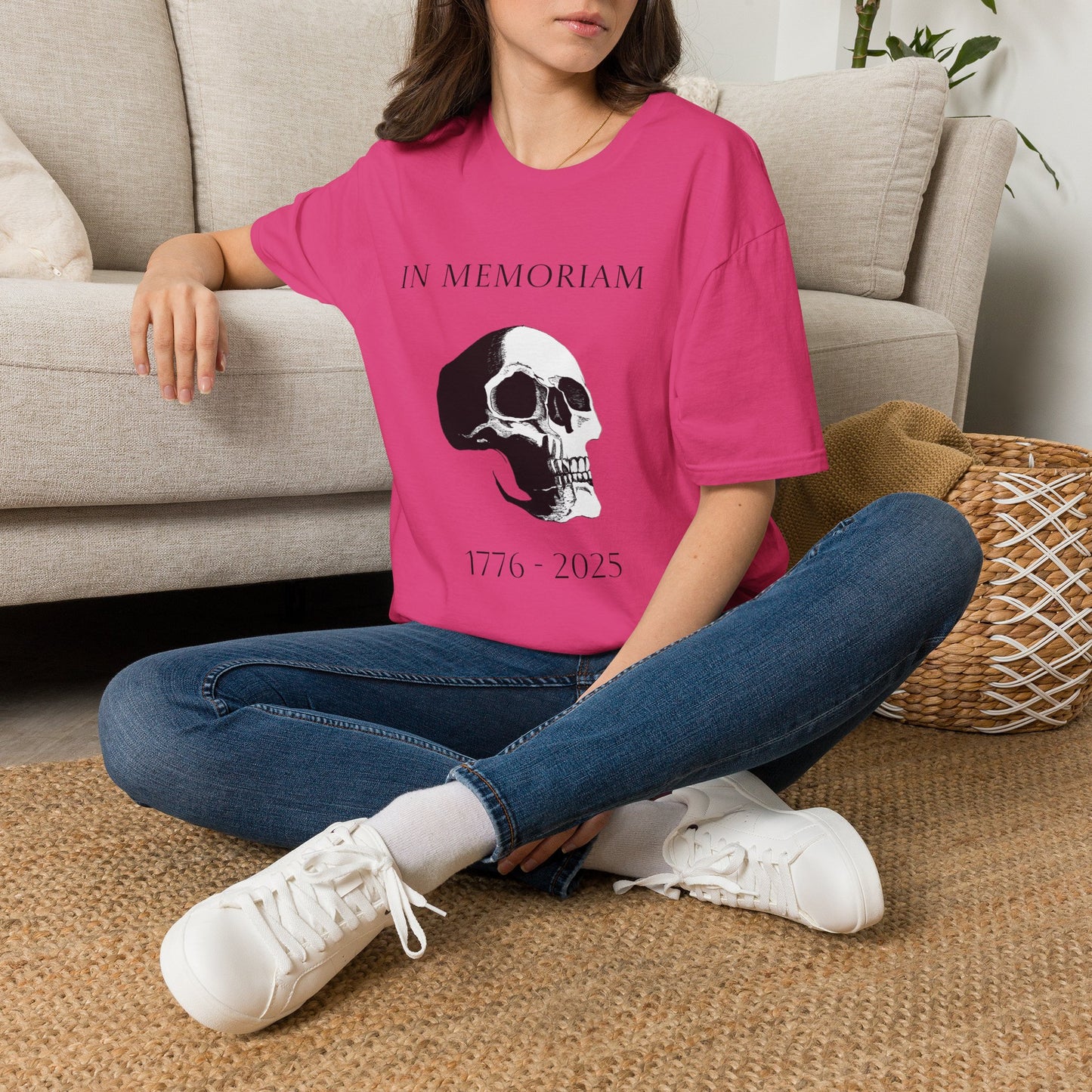 In Memoriam Skull Graphic T-Shirt, Unisex Casual Tee in Remembrance for the Death of Liberty
