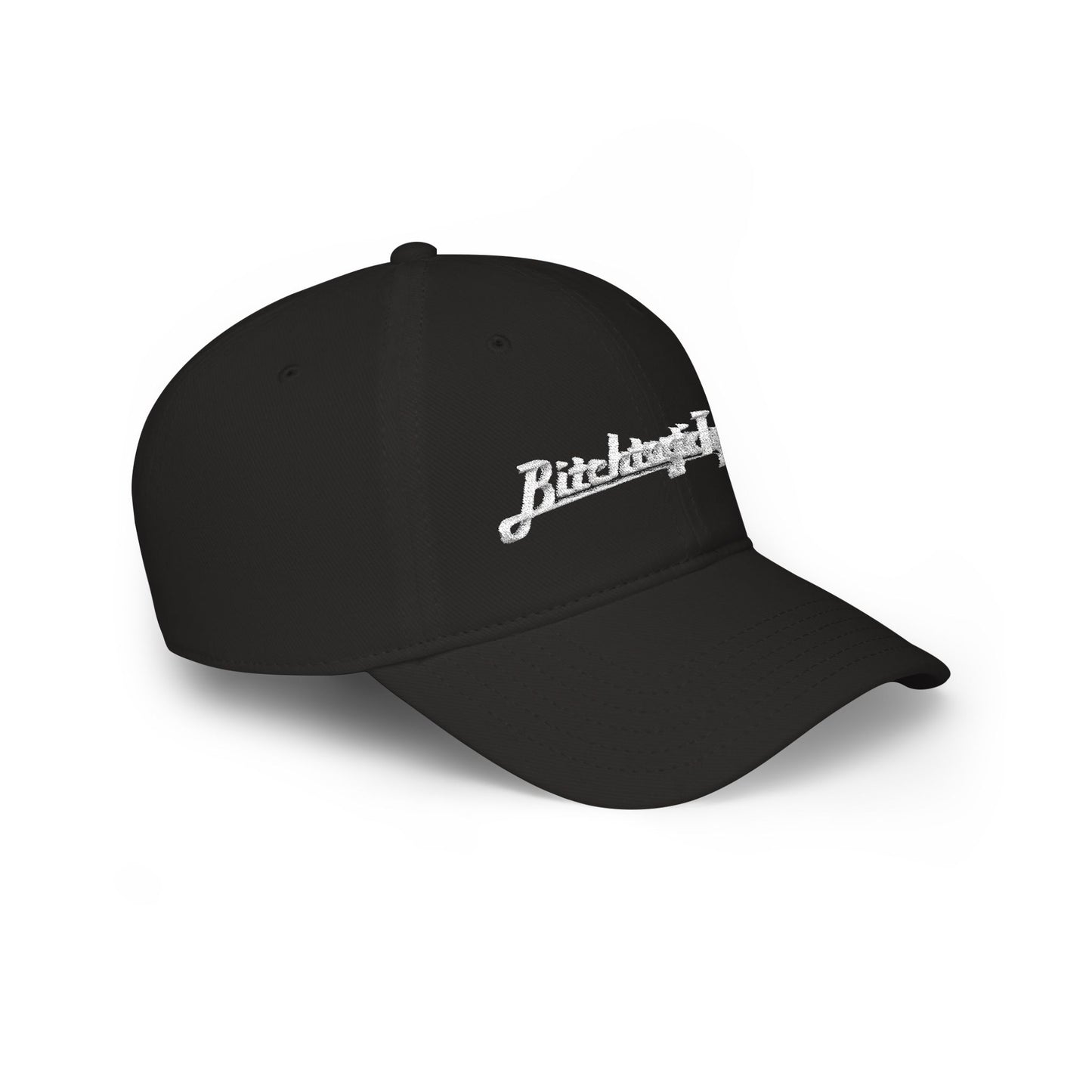 Low Profile Baseball Cap — "Bitchtastic Tees" White Script Embroidered Hat