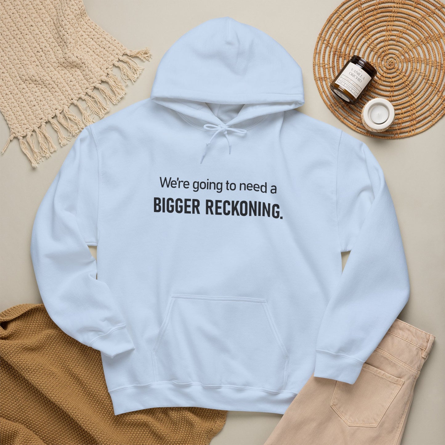BIGGER RECKONING Hoodie — Minimalist Text Graphic Pullover