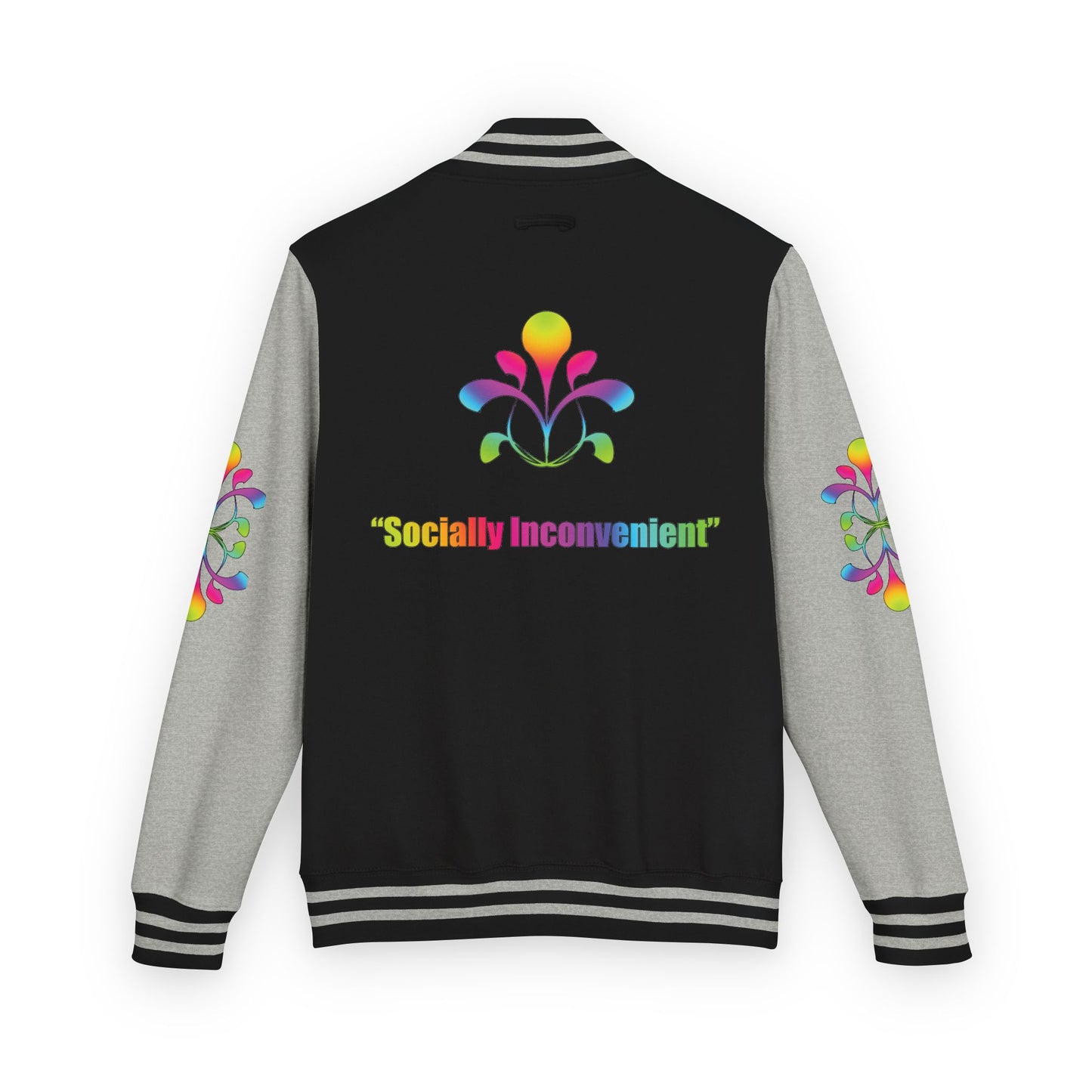 Letterman Jacket — Neon Floral "Socially Inconvenient" Varsity Jacket