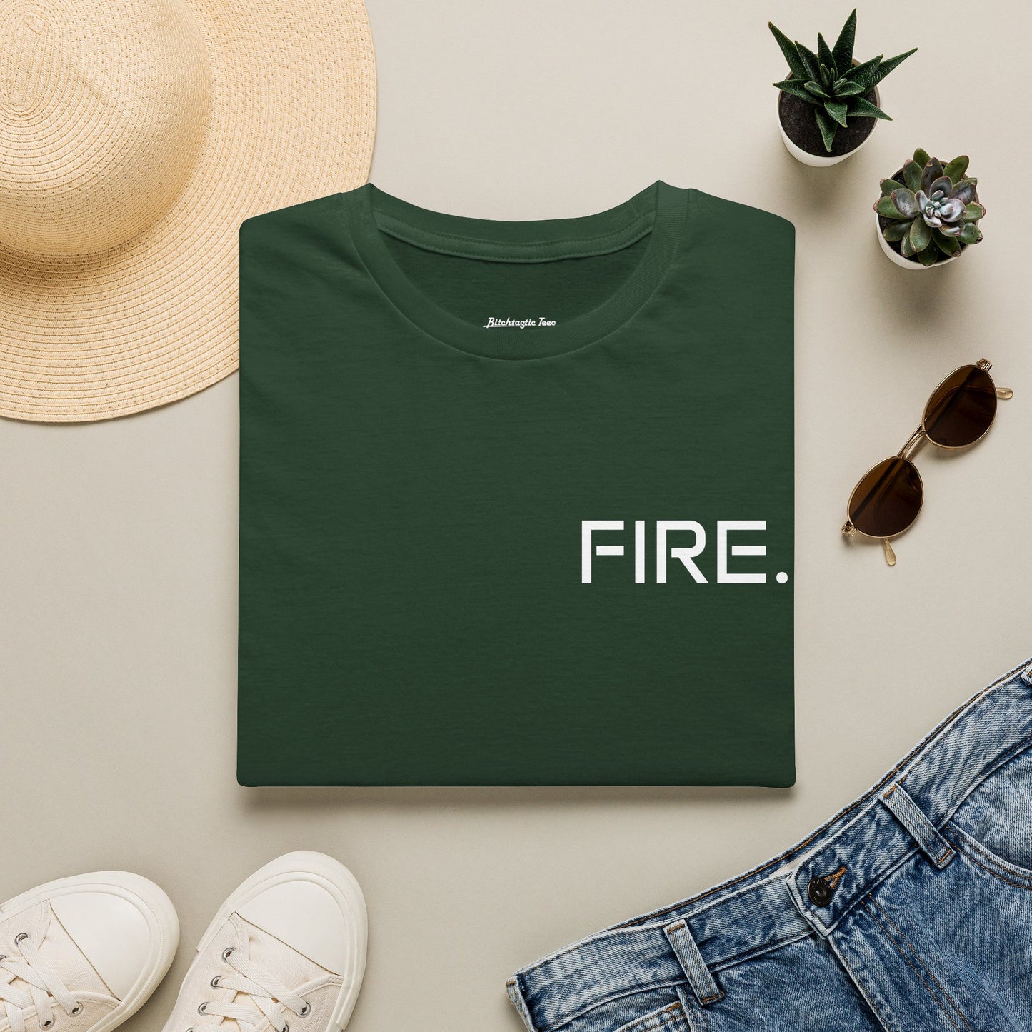 FIRE. Minimal Graphic T‑Shirt — Modern Casual Tee with Bold Text