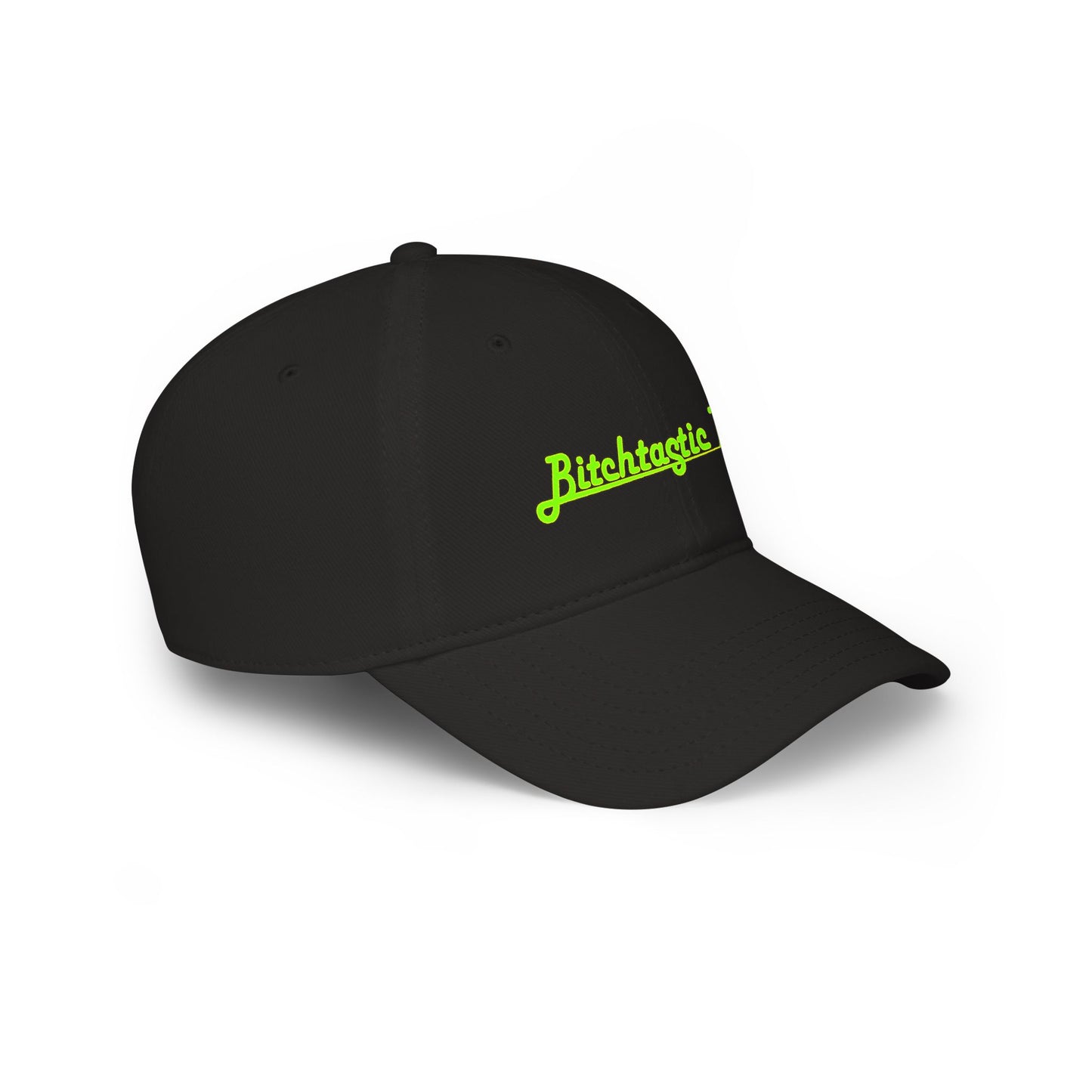 Printed "Bitchtastic Tees" Low Profile Baseball Cap — Retro Script Logo Hat