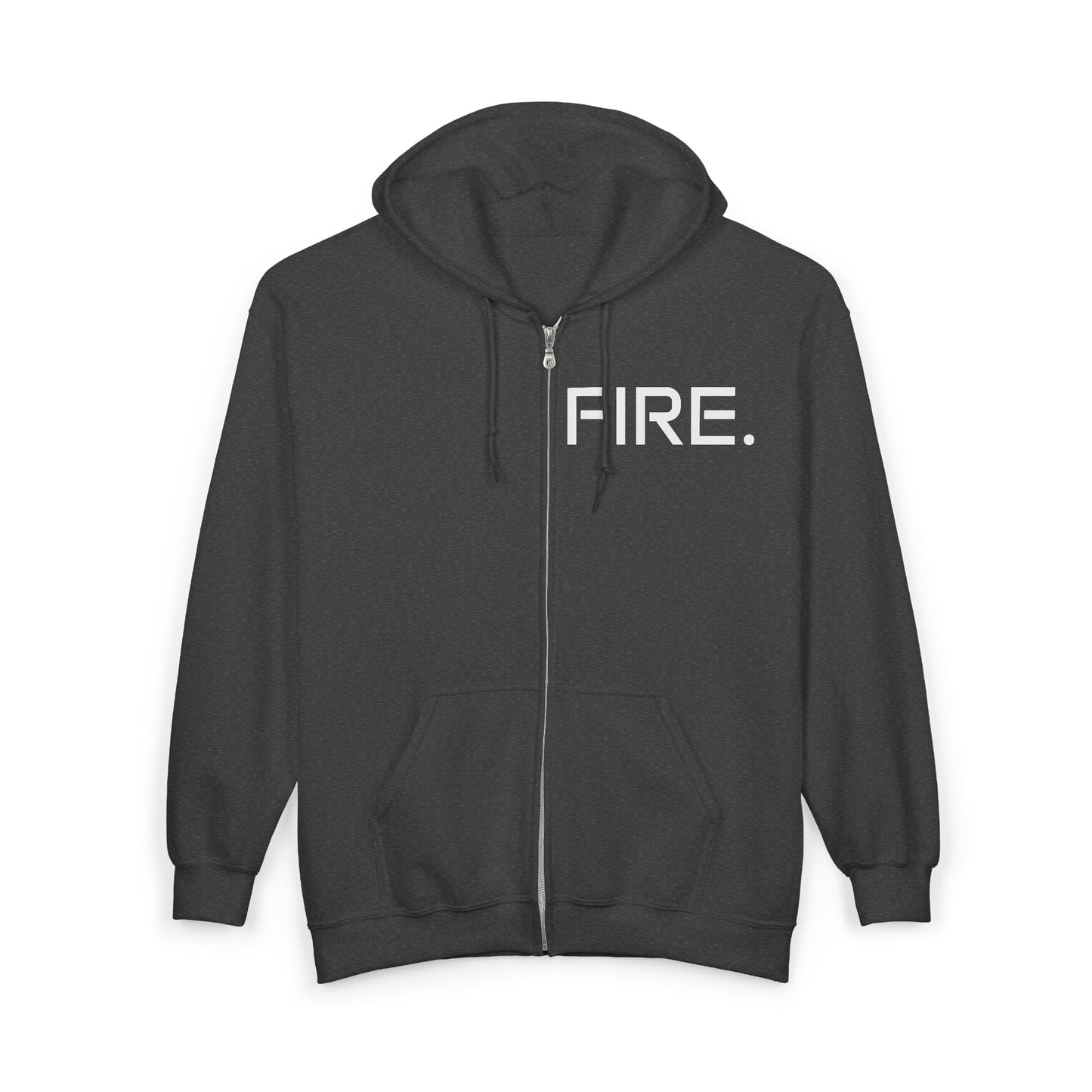 Fire. Zip Hoodie with Biohazard Back Graphic — Edgy Streetwear Zip-Up