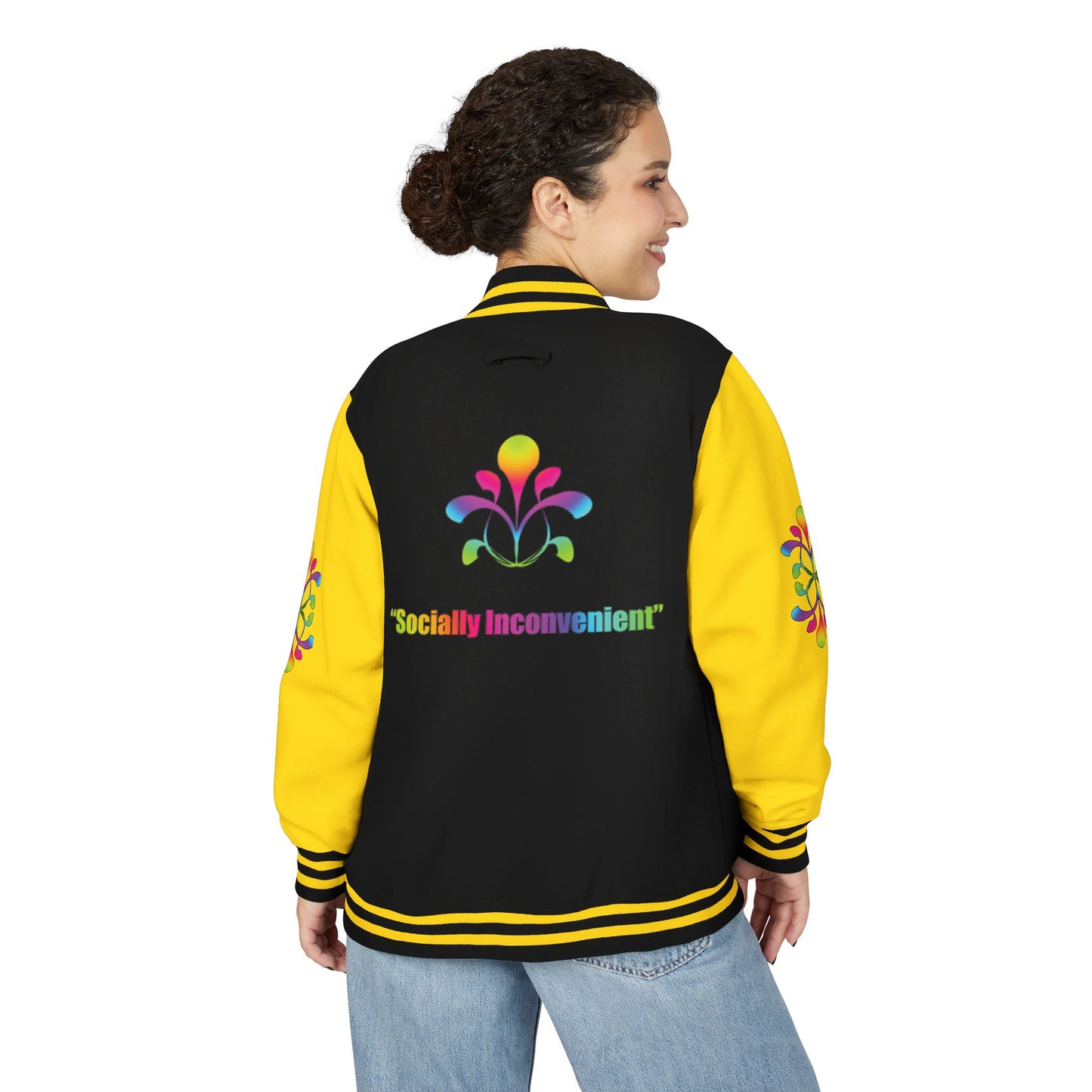 Letterman Jacket — Neon Floral "Socially Inconvenient" Varsity Jacket