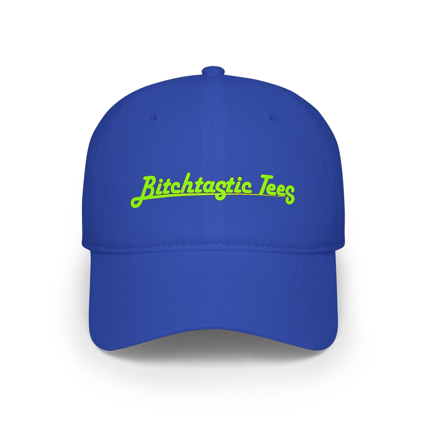 Printed "Bitchtastic Tees" Low Profile Baseball Cap — Retro Script Logo Hat