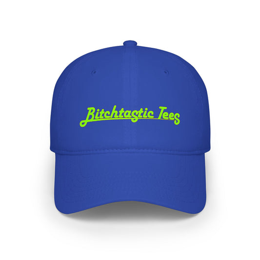 Printed "Bitchtastic Tees" Low Profile Baseball Cap — Retro Script Logo Hat