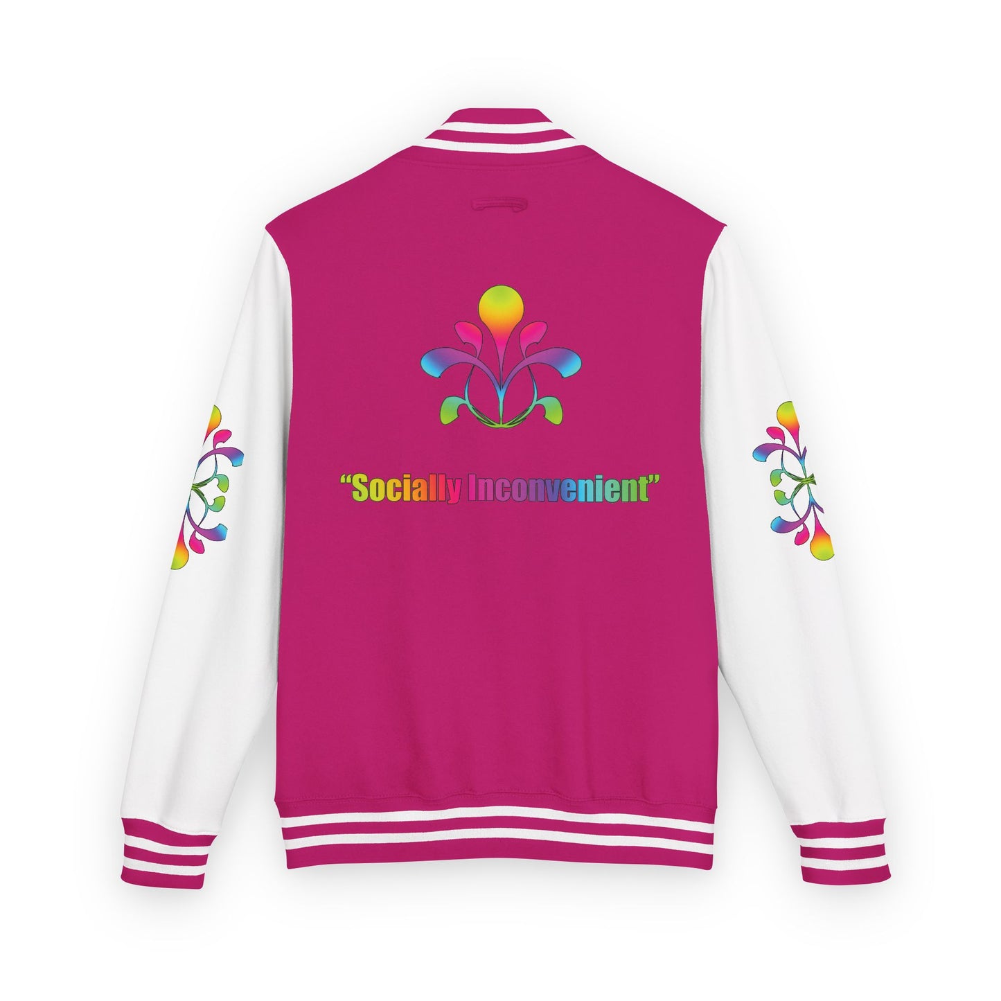 Letterman Jacket — Neon Floral "Socially Inconvenient" Varsity Jacket
