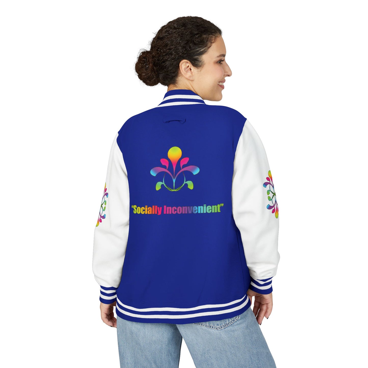 Letterman Jacket — Neon Floral "Socially Inconvenient" Varsity Jacket