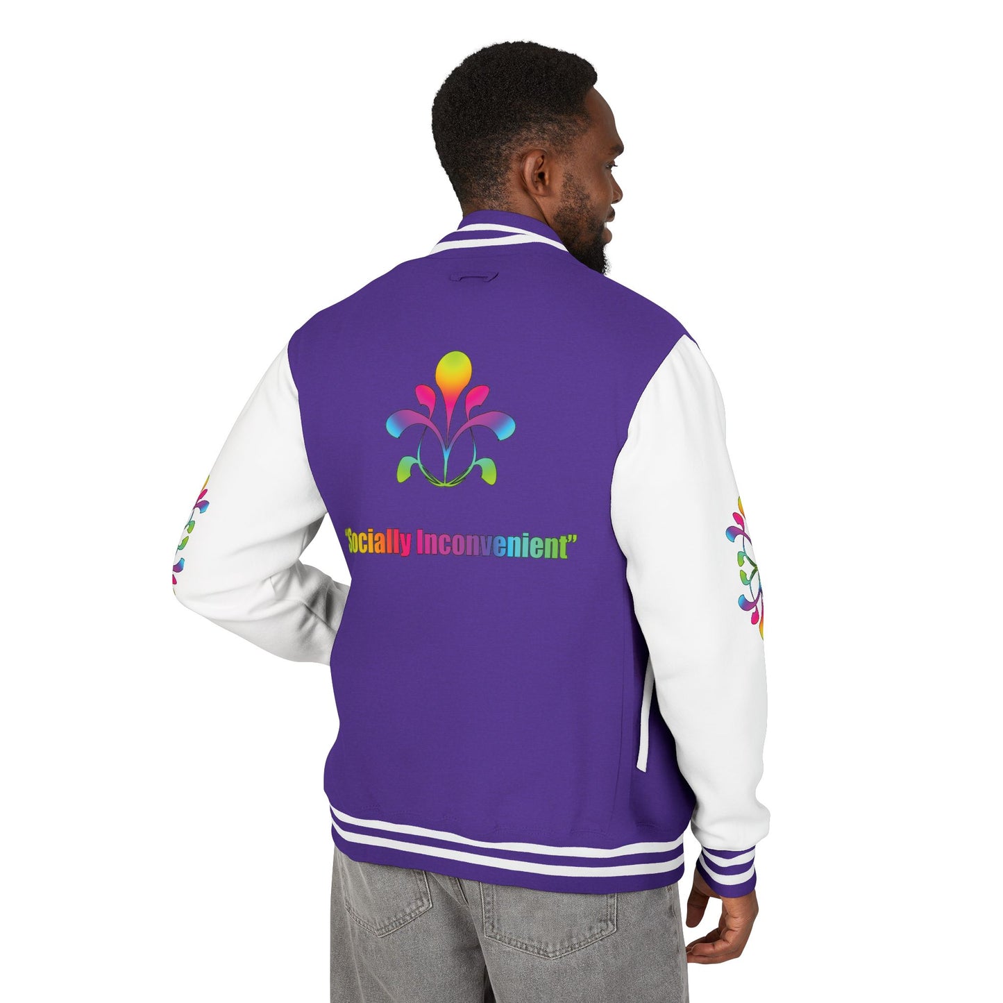 Letterman Jacket — Neon Floral "Socially Inconvenient" Varsity Jacket