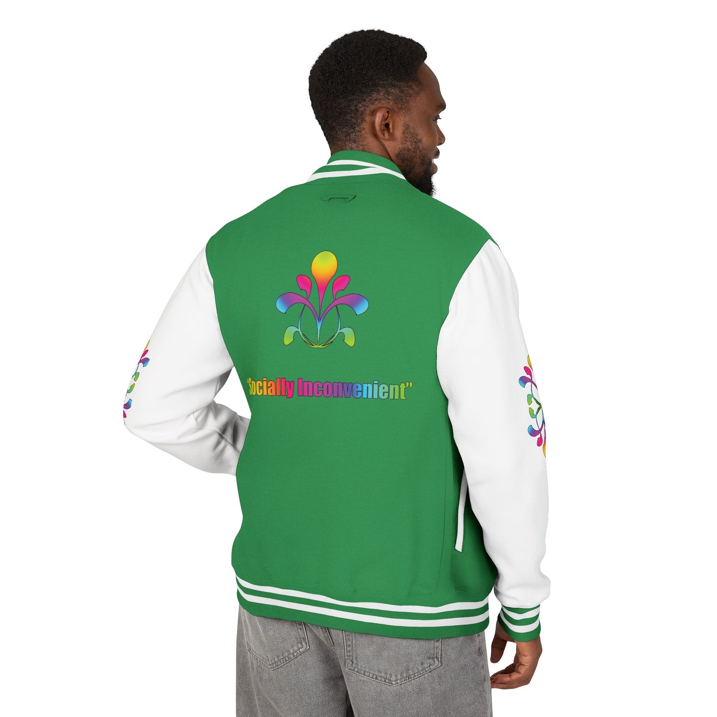 Letterman Jacket — Neon Floral "Socially Inconvenient" Varsity Jacket